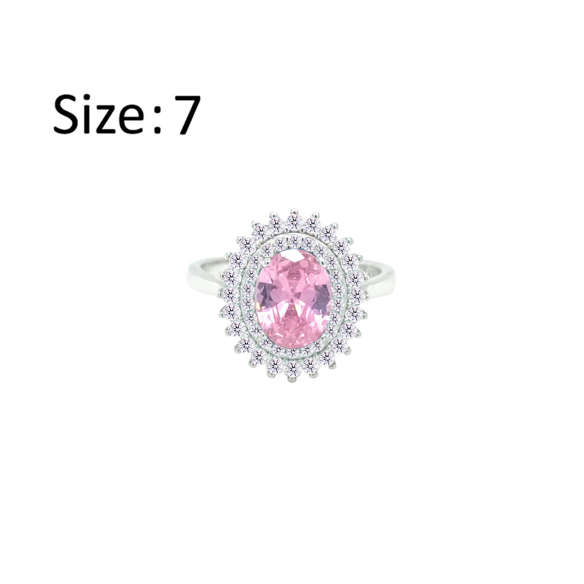 Asfour Crystal Drew Ring With Halo Rose Oval Design In 925 Sterling Silver-RD0213-WO-7