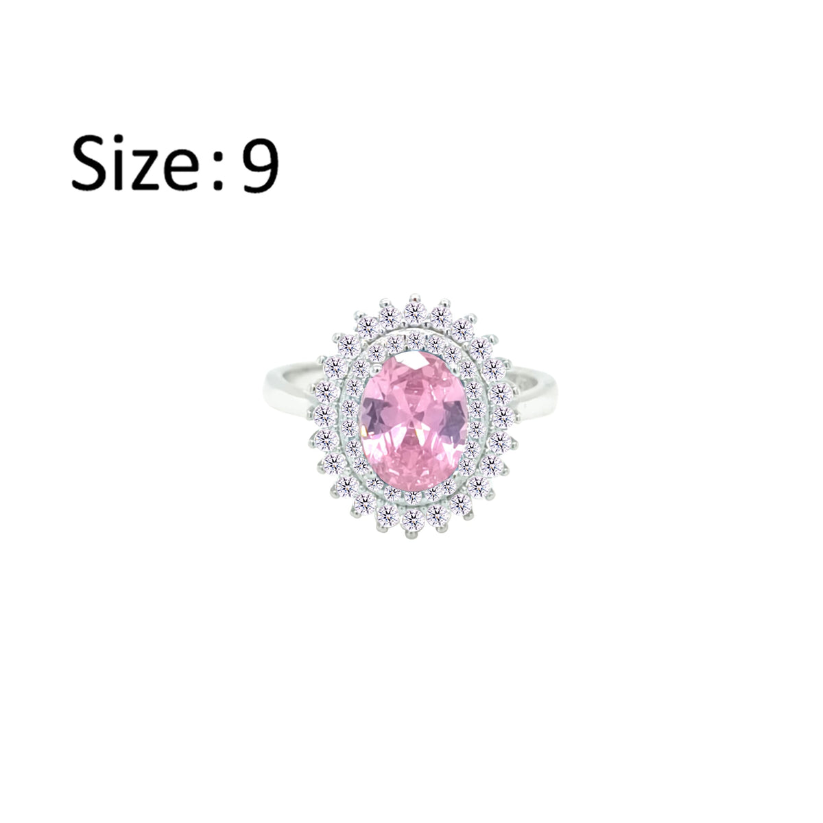 Asfour Crystal Drew Ring With Halo Rose Oval Design In 925 Sterling Silver-RD0213-WO-9