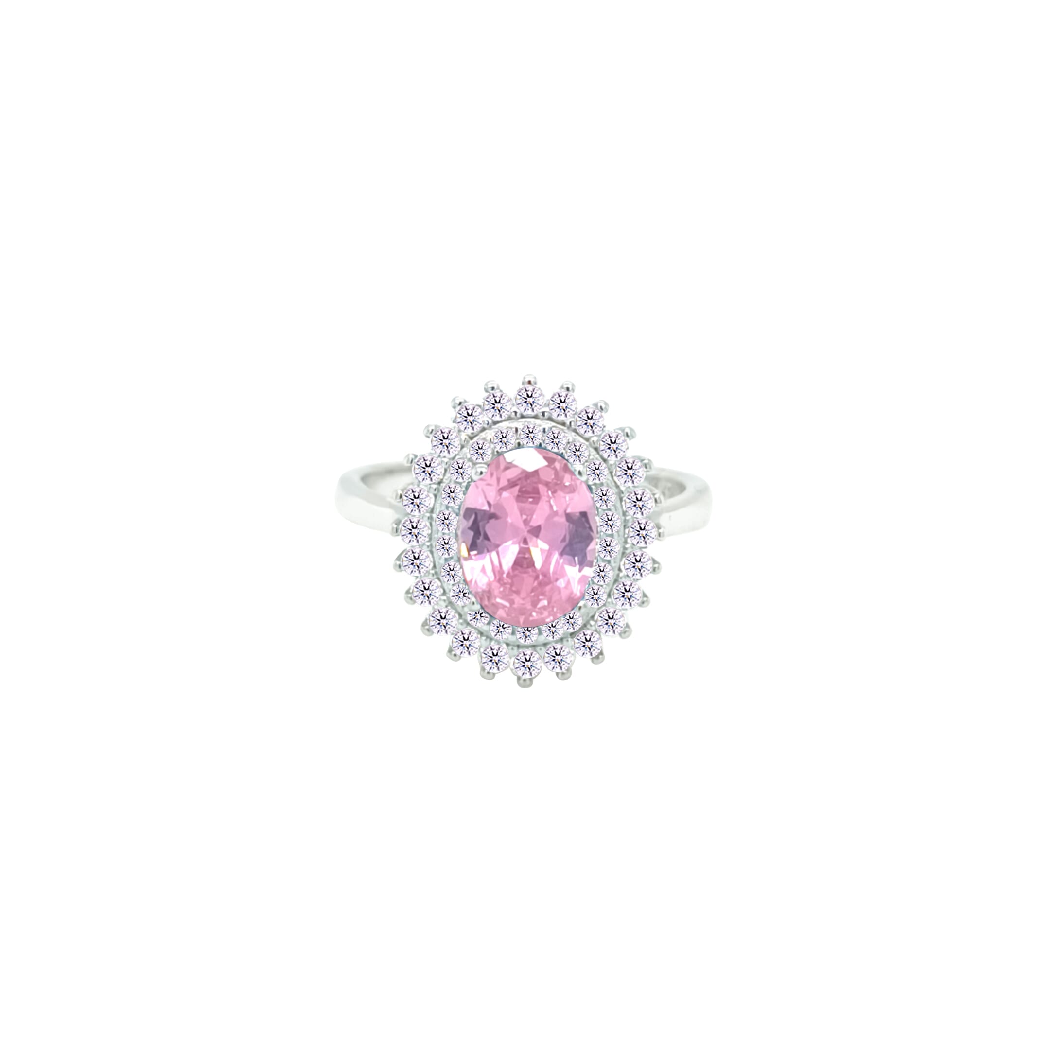 Asfour Crystal Drew Ring With Halo Rose Oval Design In 925 Sterling Silver-RD0213-WO-9