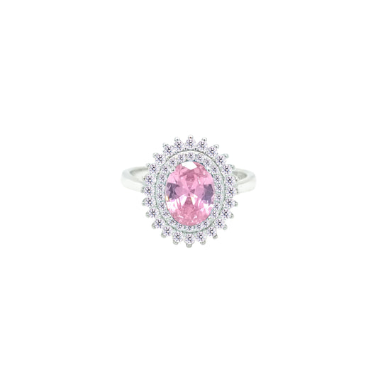 Asfour Crystal Drew Ring With Halo Rose Oval Design In 925 Sterling Silver-RD0213-WO-9
