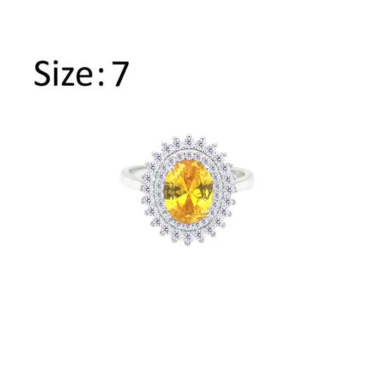 Asfour Crystal Drew Ring With Halo Yellow Oval Design In 925 Sterling Silver-RD0213-WY-7
