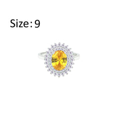 Asfour Crystal Drew Ring With Halo Yellow Oval Design In 925 Sterling Silver-RD0213-WY-9
