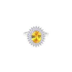 Asfour Crystal Drew Ring With Halo Yellow Oval Design In 925 Sterling Silver-RD0213-WY-9