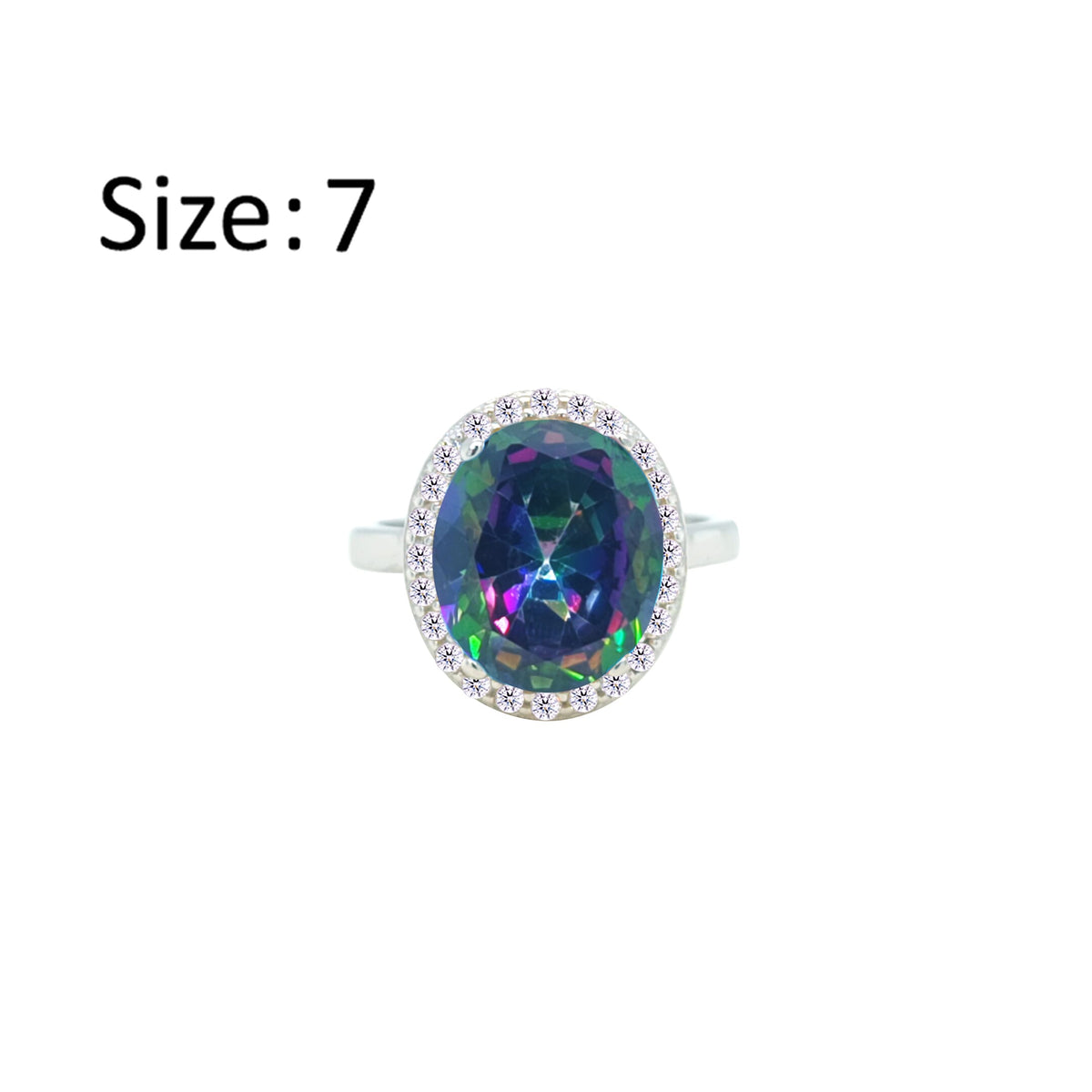 Asfour Crystal Drew Ring With Halo Multi Color Oval Design In 925 Sterling Silver-RD0214-AP-7