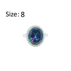 Asfour Crystal Drew Ring With Halo Multi Color Oval Design In 925 Sterling Silver-RD0214-AP-8