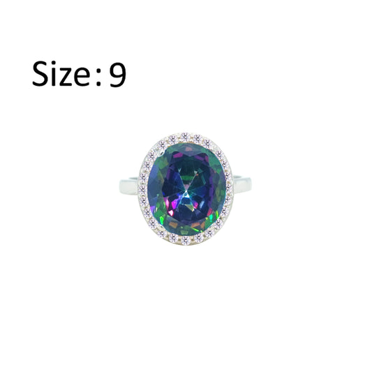 عصفور كريستال خاتم فضة عيار 925 بتصميم بيضاوي متعدد الالوان مرصع بالزركون - RD0214-AP-9
