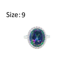 عصفور كريستال خاتم فضة عيار 925 بتصميم بيضاوي متعدد الالوان مرصع بالزركون - RD0214-AP-9