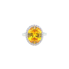 Asfour Crystal Drew Ring With Halo Yellow Oval Design In 925 Sterling Silver-RD0214-Y-8