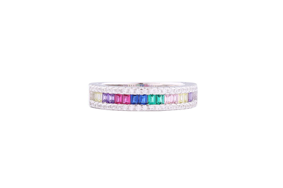 Asfour Crystal Band Ring With Multi Color Zircon Stones In 925 Sterling Silver RM0001-K-7