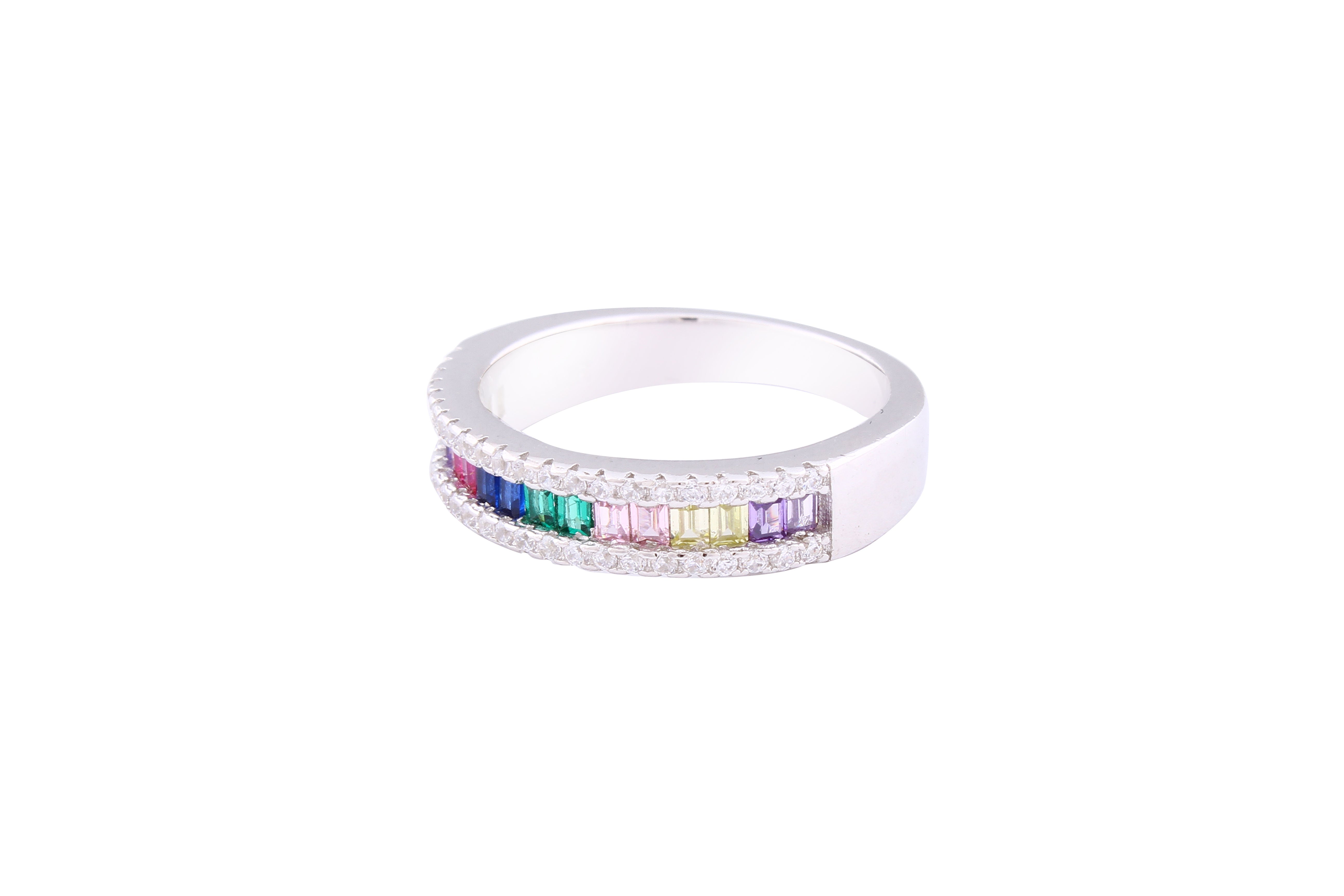 Asfour Crystal Band Ring With Multi Color Zircon Stones In 925 Sterling Silver RM0001-K-7