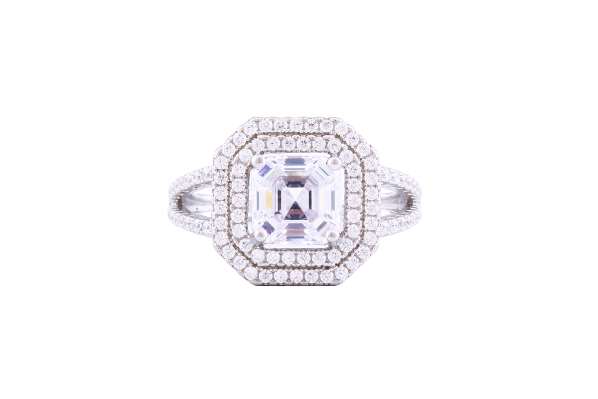 Asfour Crystal Halo Ring Inlaid With Zircon Stones In 925 Sterling Silver RM0002-7