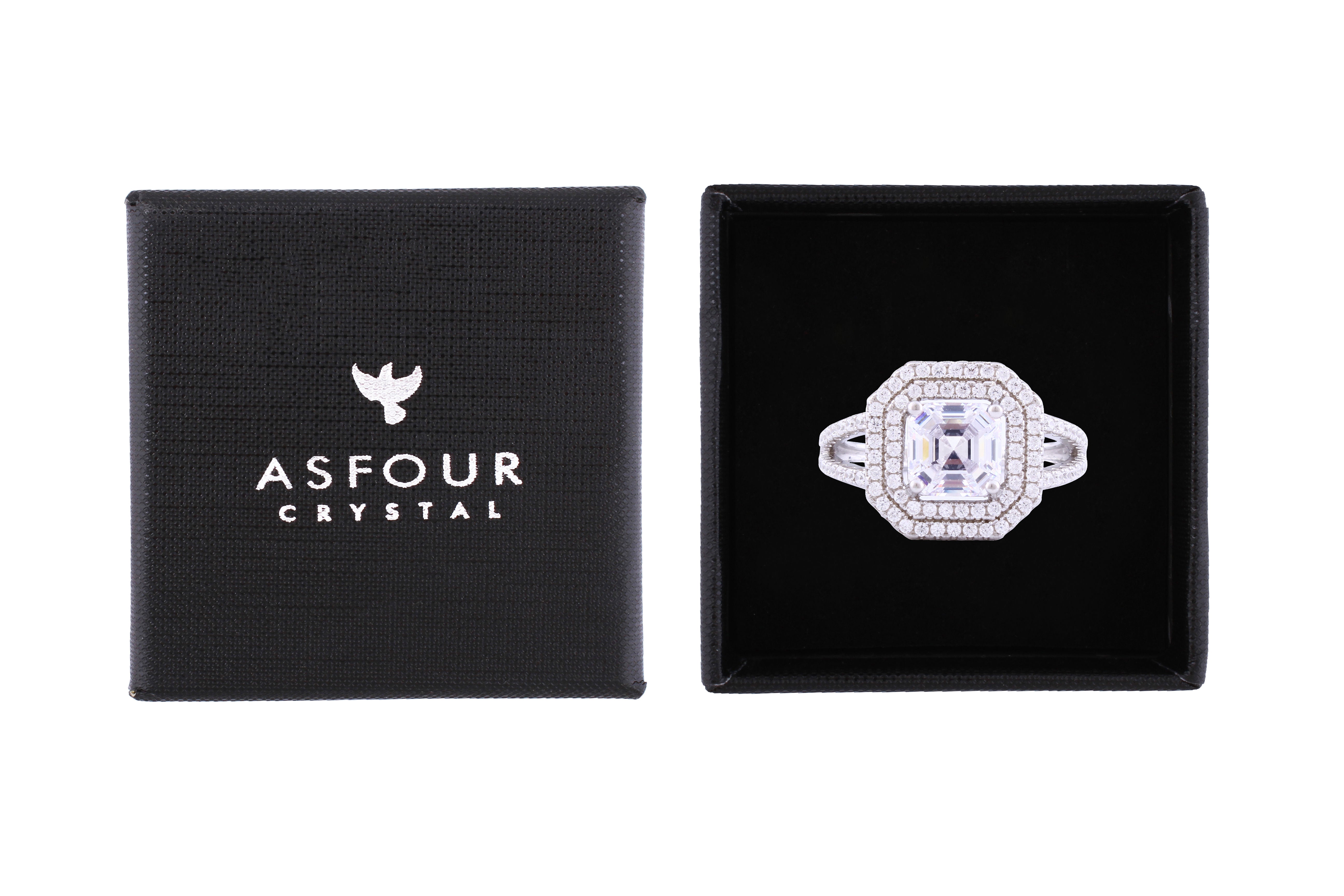 Asfour Crystal Halo Ring Inlaid With Zircon Stones In 925 Sterling Silver RM0002-7