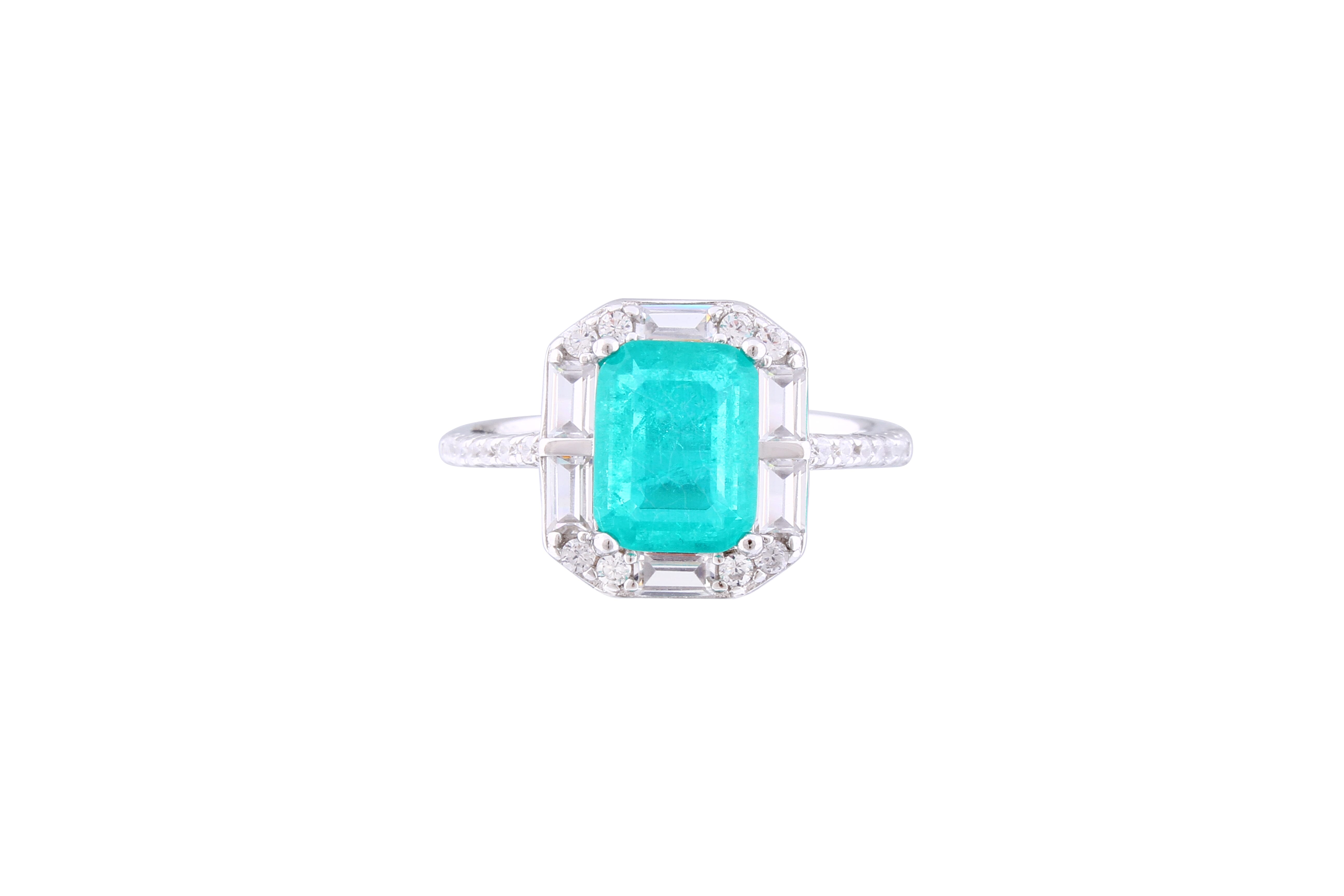 Asfour Crystal Drew Ring With Emerald Zircon Stone In 925 Sterling Silver RM0005-G-7