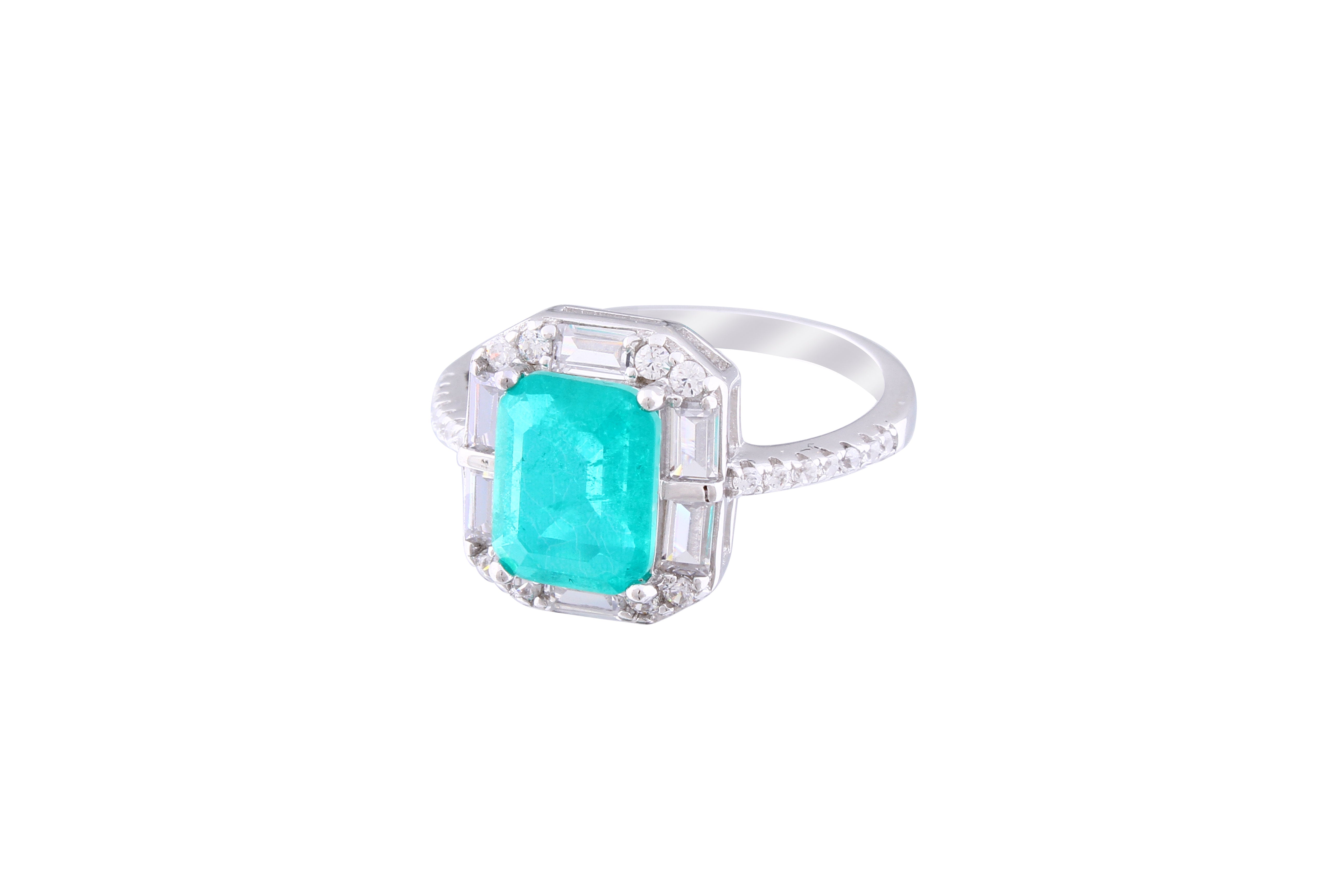 Asfour Crystal Drew Ring With Emerald Zircon Stone In 925 Sterling Silver RM0005-G-7