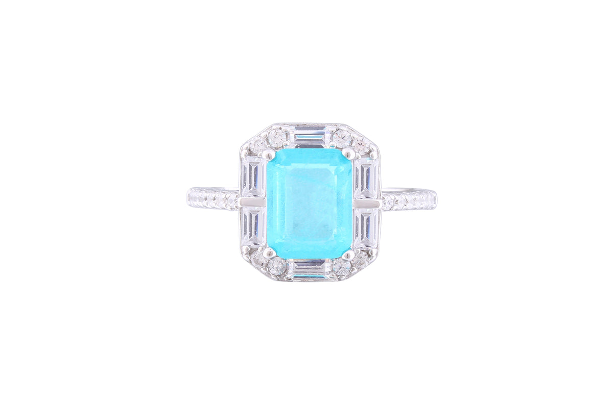 Asfour Crystal Drew Ring With Emerald Zircon Stone In 925 Sterling Silver RM0005-GC-7