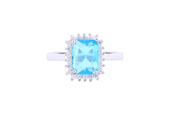 Asfour Crystal Drew Ring With Emerald Cut Aquamarine Zircon In 925 Sterling Silver RM0008-M-8
