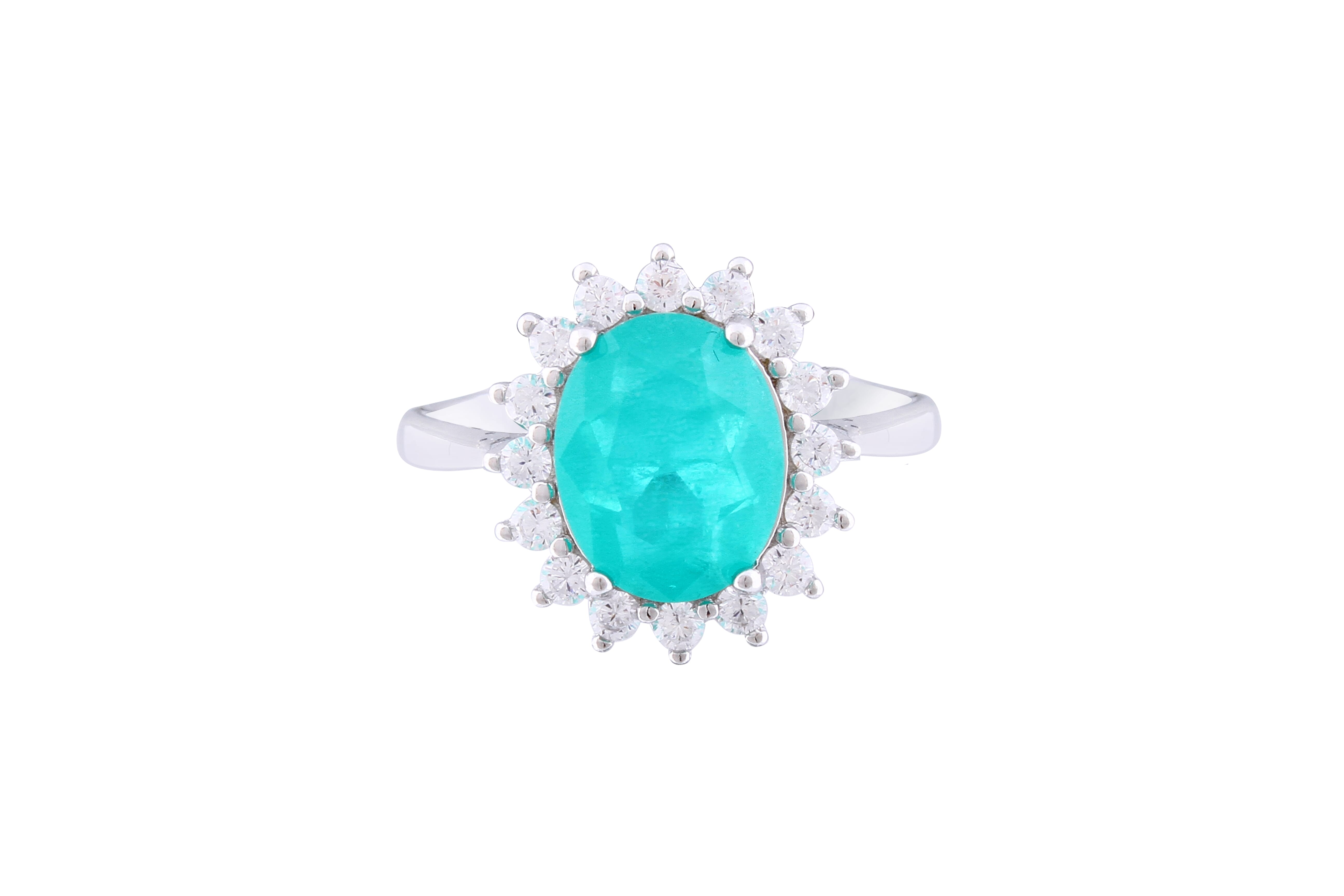 Asfour Crystal Halo Ring With Oval Cut Emerald Zircon Stone In 925 Sterling Silver RM0009-G-7