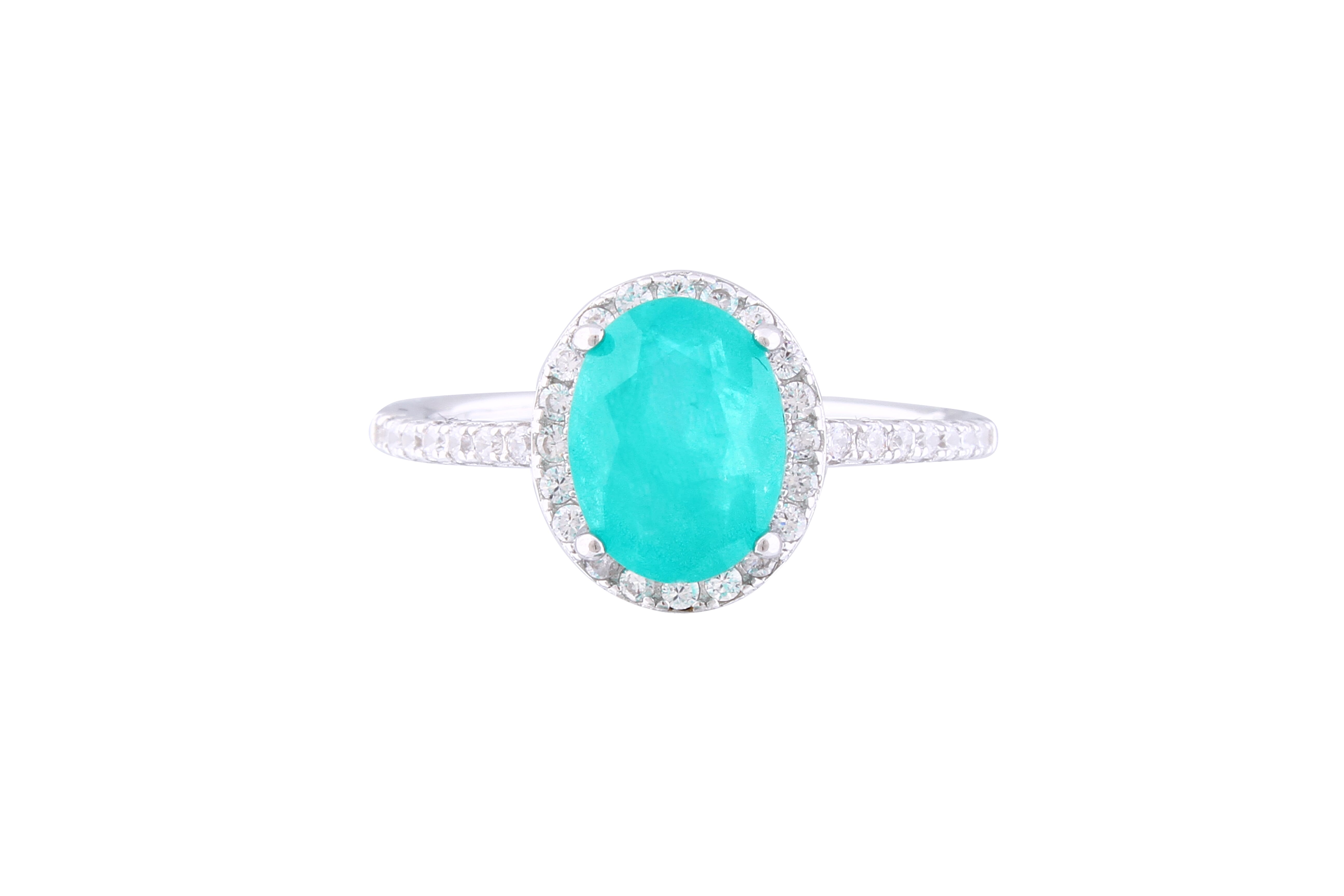 Asfour Crystal Halo Ring With Oval Cut Emerald Zircon Stone In 925 Sterling Silver RM0010-G-8