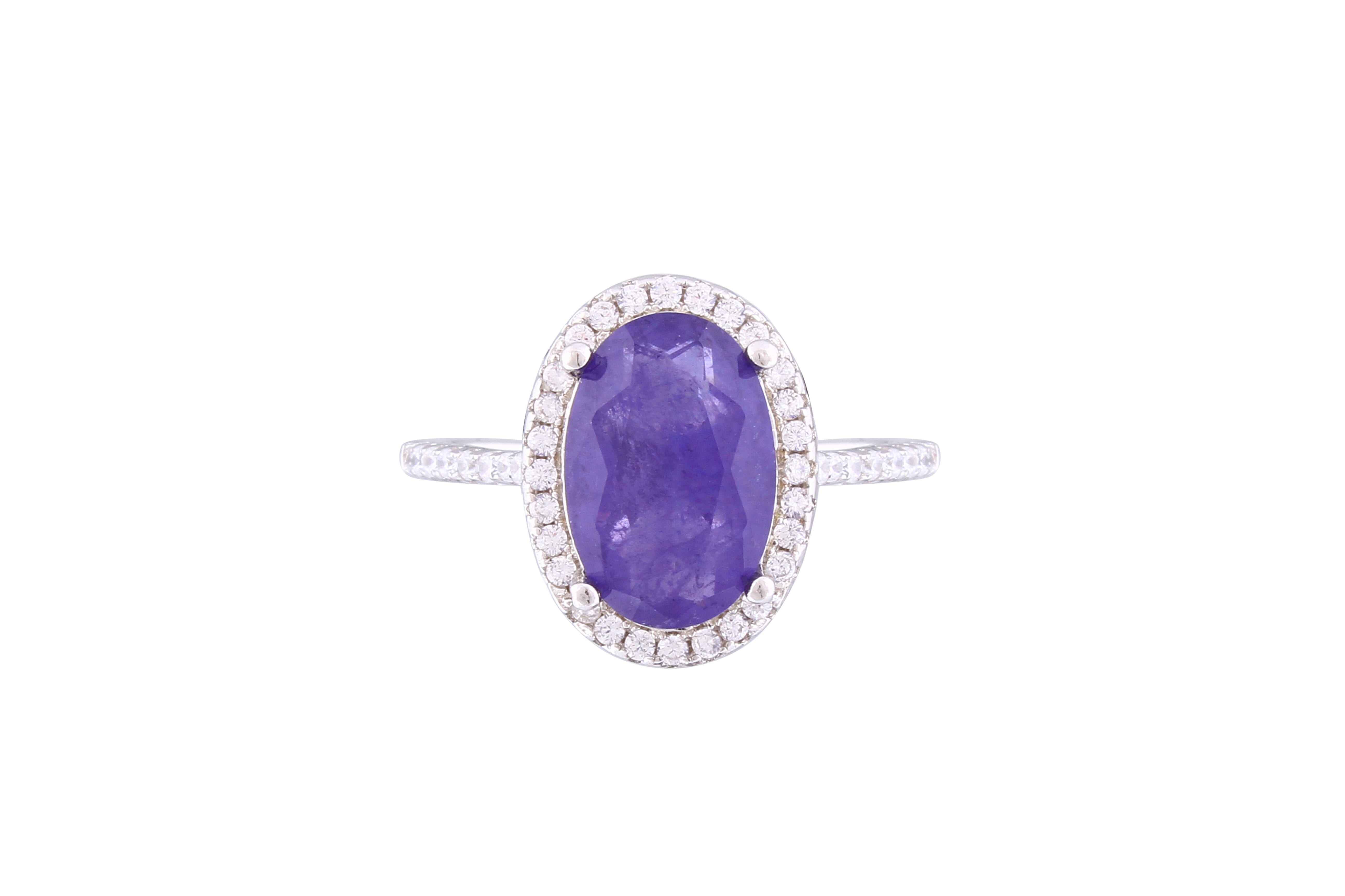 Asfour Crystal Halo Ring With Oval Cut Tenzanite Zircon Stone In 925 Sterling Silver RM0011-N5-7