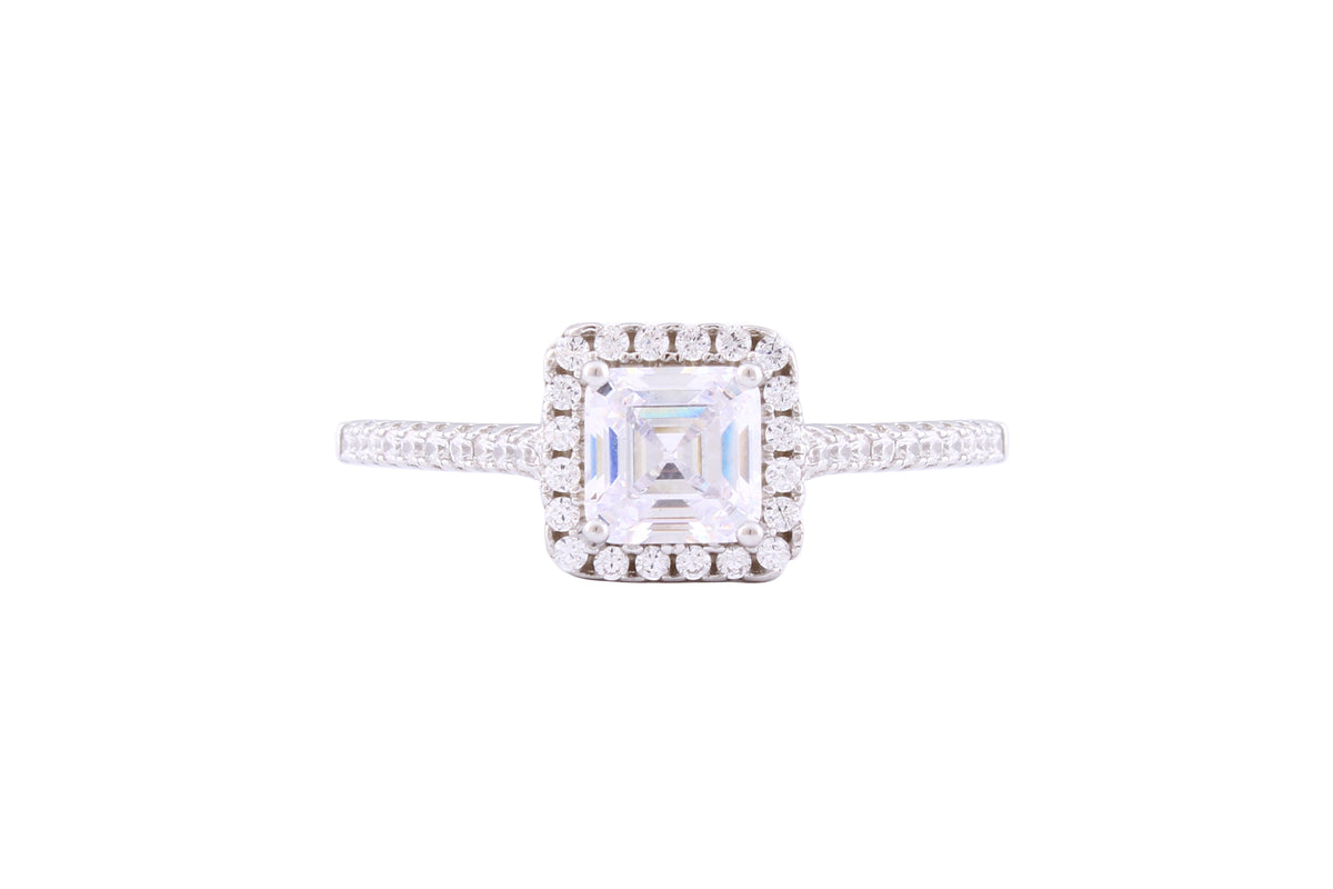 Asfour Crystal Halo Ring Inlaid With Asscher Cut Zircon Stone In 925 Sterling Silver RM0012-7