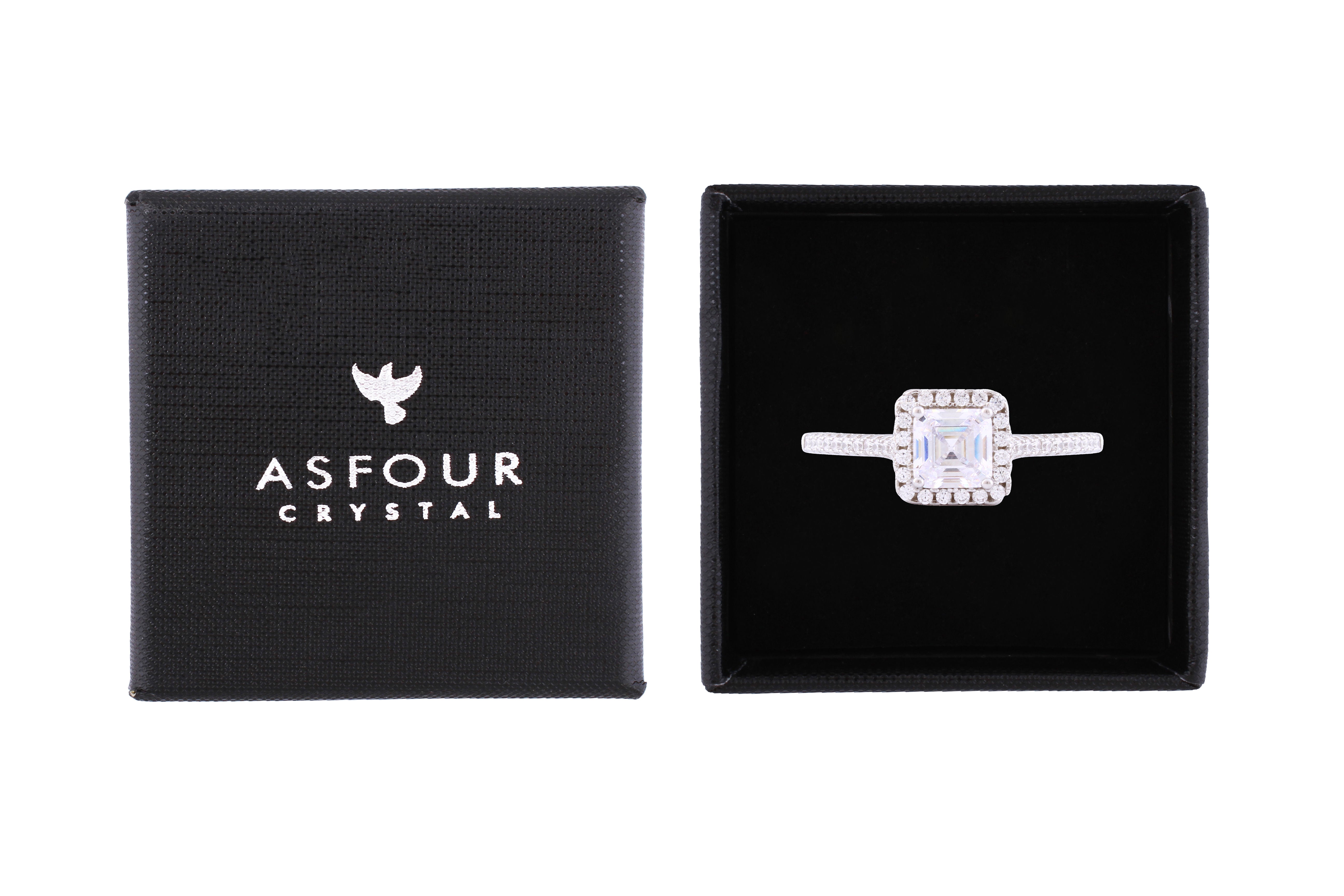 Asfour Crystal Halo Ring Inlaid With Asscher Cut Zircon Stone In 925 Sterling Silver RM0012-7