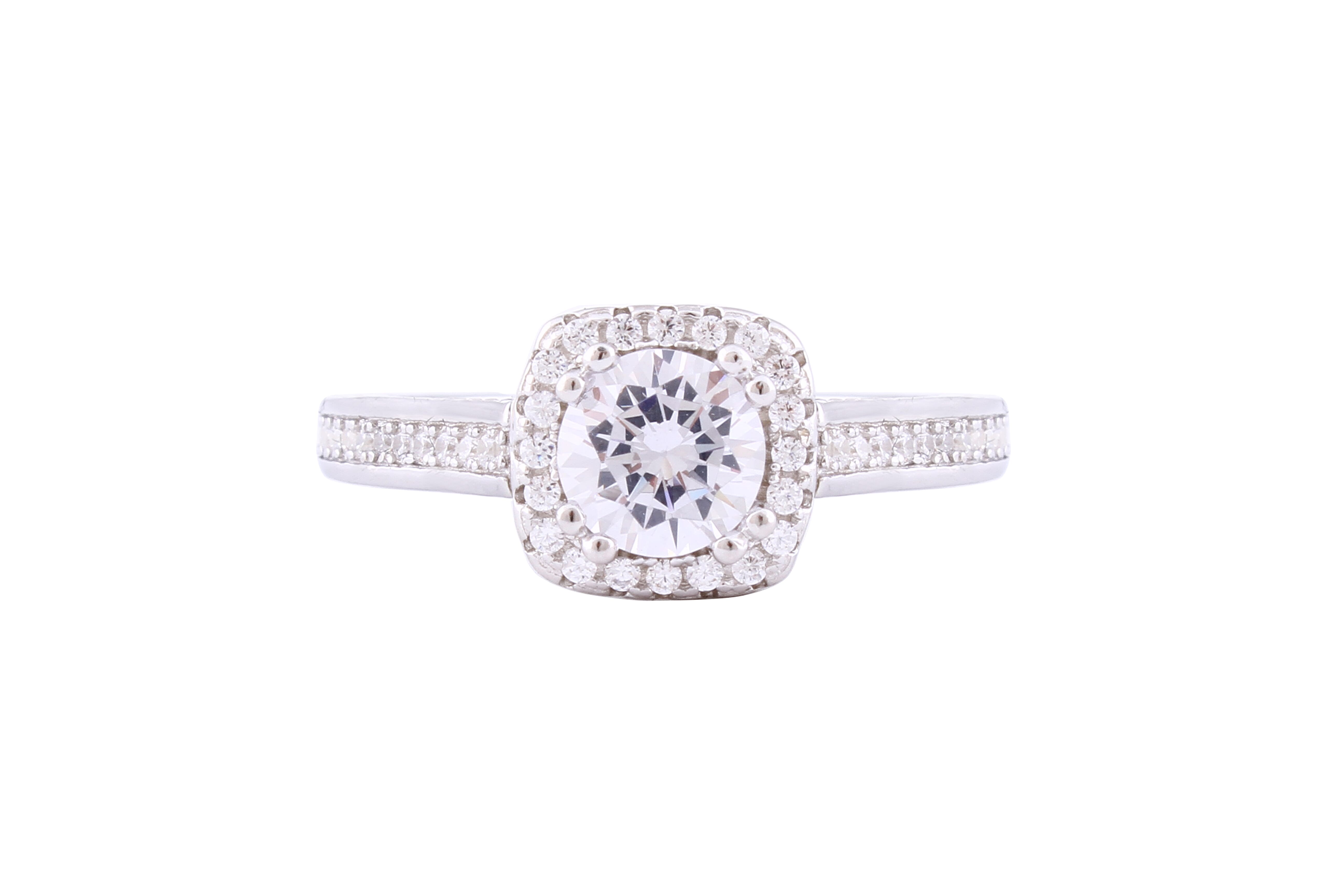 Asfour Crystal Halo Ring Inlaid With Round Zircon Stones In 925 Sterling Silver RM0013-7