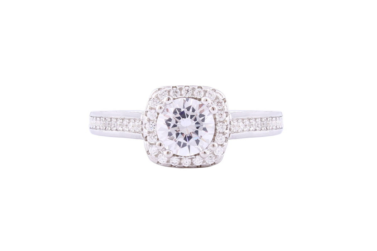 Asfour Crystal Halo Ring Inlaid With Round Zircon Stones In 925 Sterling Silver RM0013-7