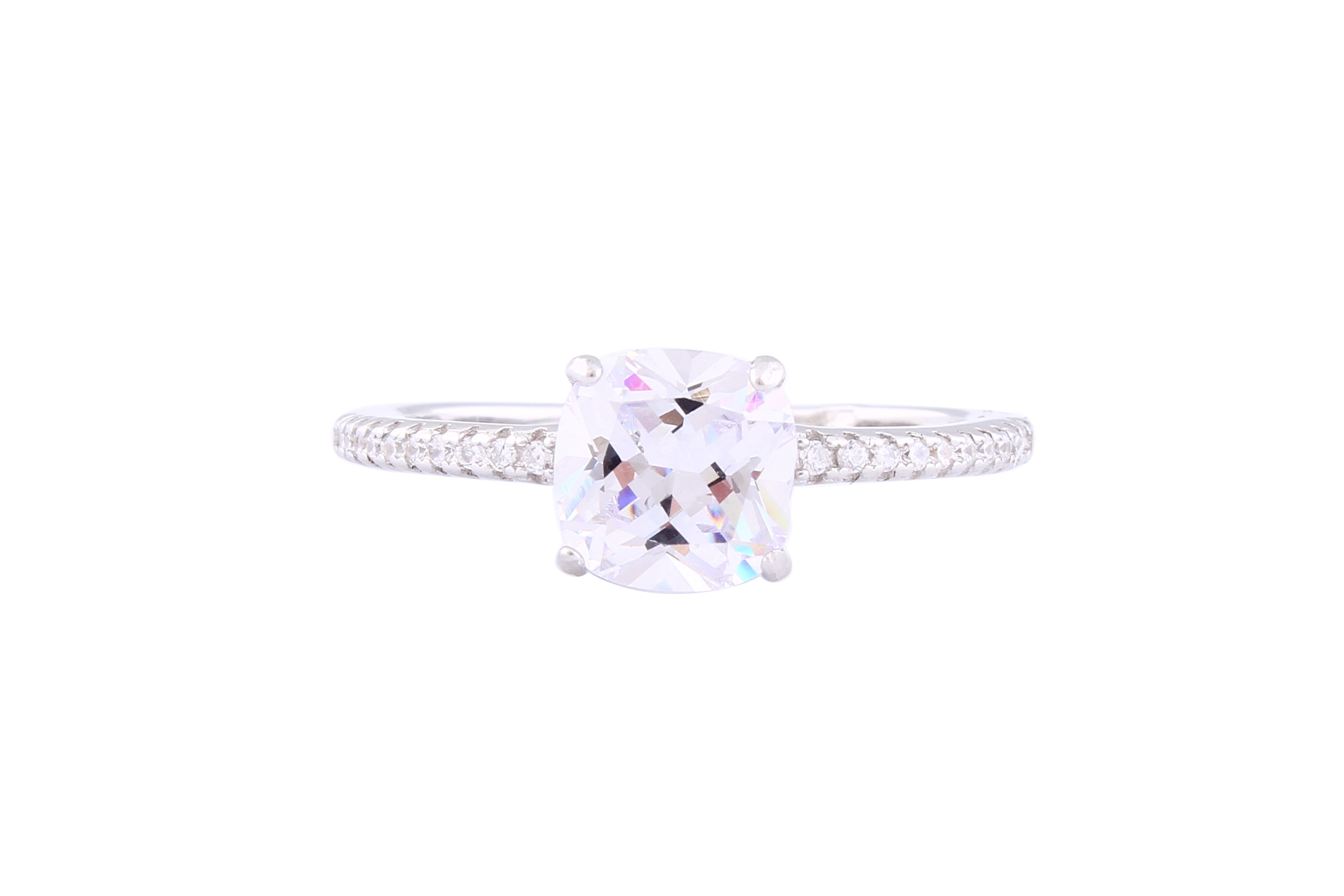 Asfour Crystal Drew Ring With Cushion Cut Zircon Stone In 925 Sterling Silver RM0015-7