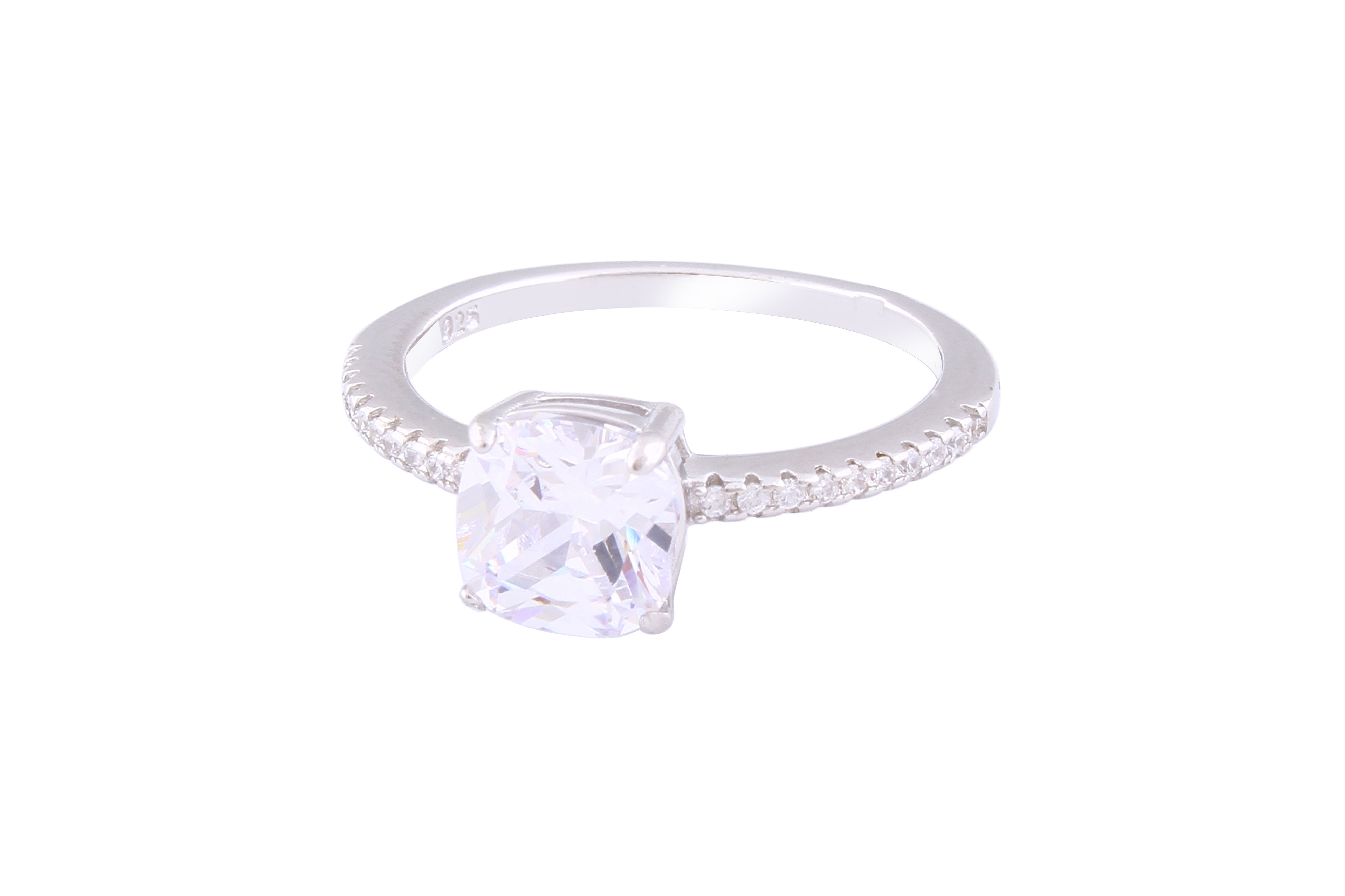 Asfour Crystal Drew Ring With Cushion Cut Zircon Stone In 925 Sterling Silver RM0015-9