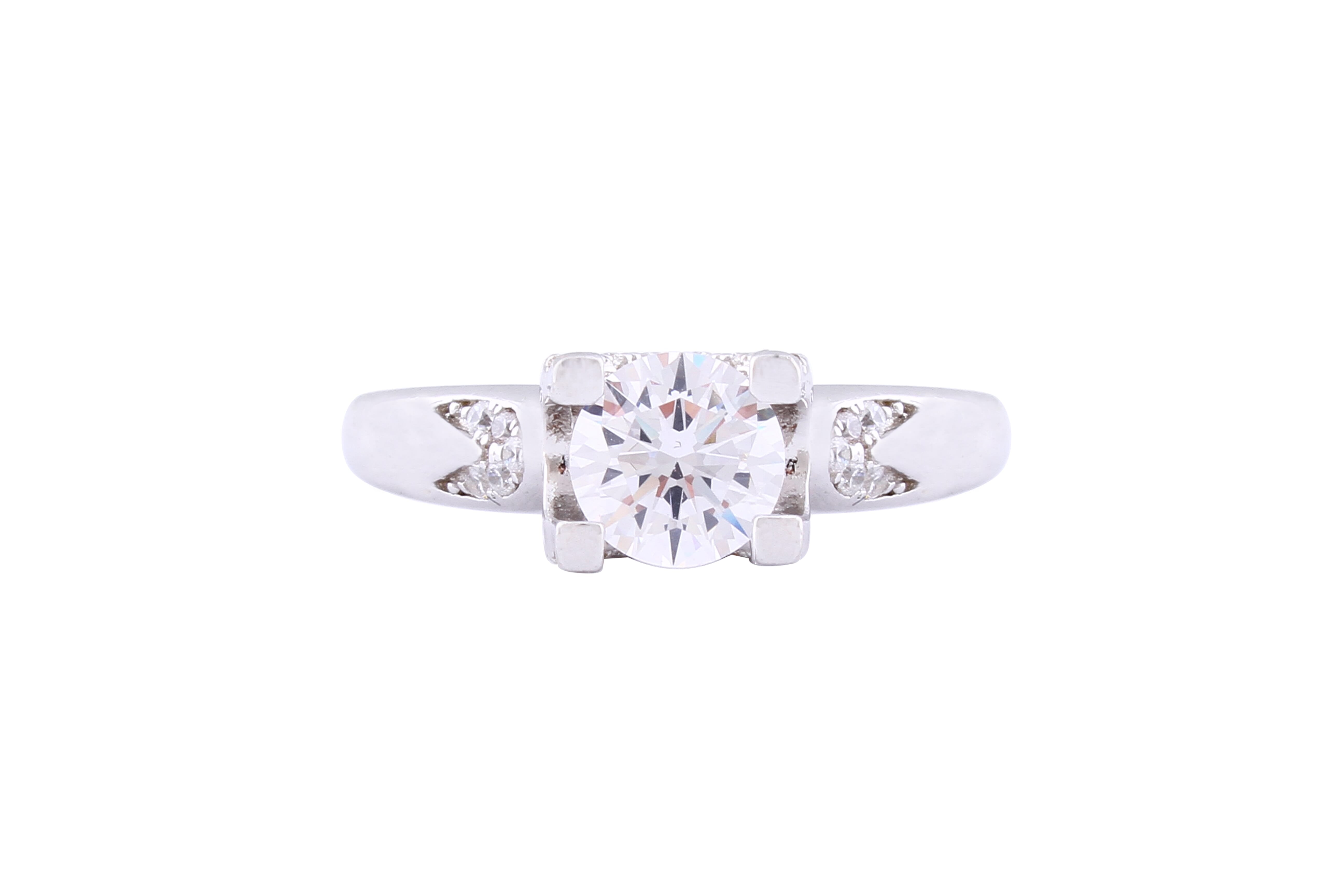 Asfour Crystal Drew Ring Inlaid With Round Zircon Stones In 925 Sterling Silver RM0016-7