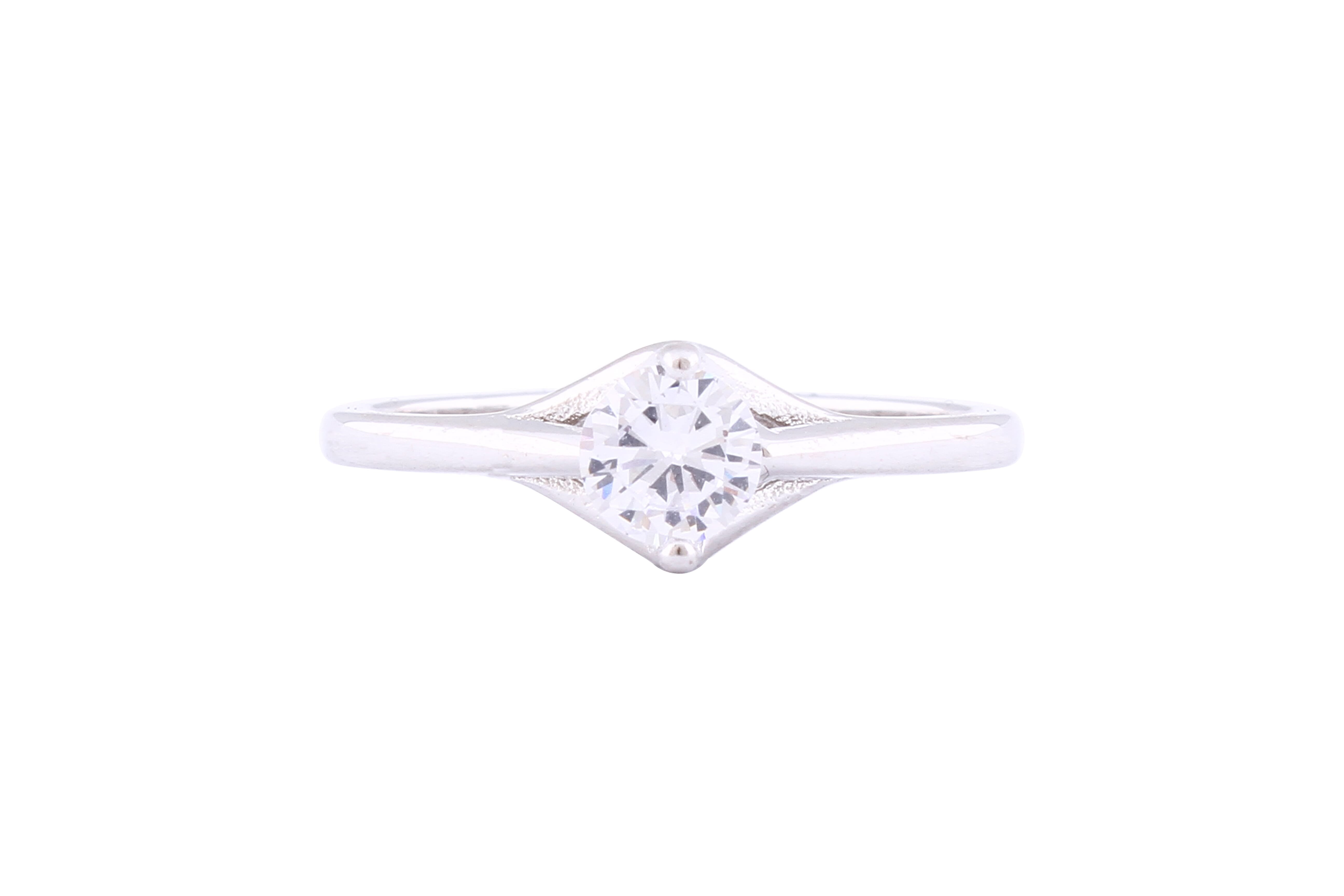 Asfour Crystal Drew Ring Inlaid With Round Zircon Stone In 925 Sterling Silver RM0020-7