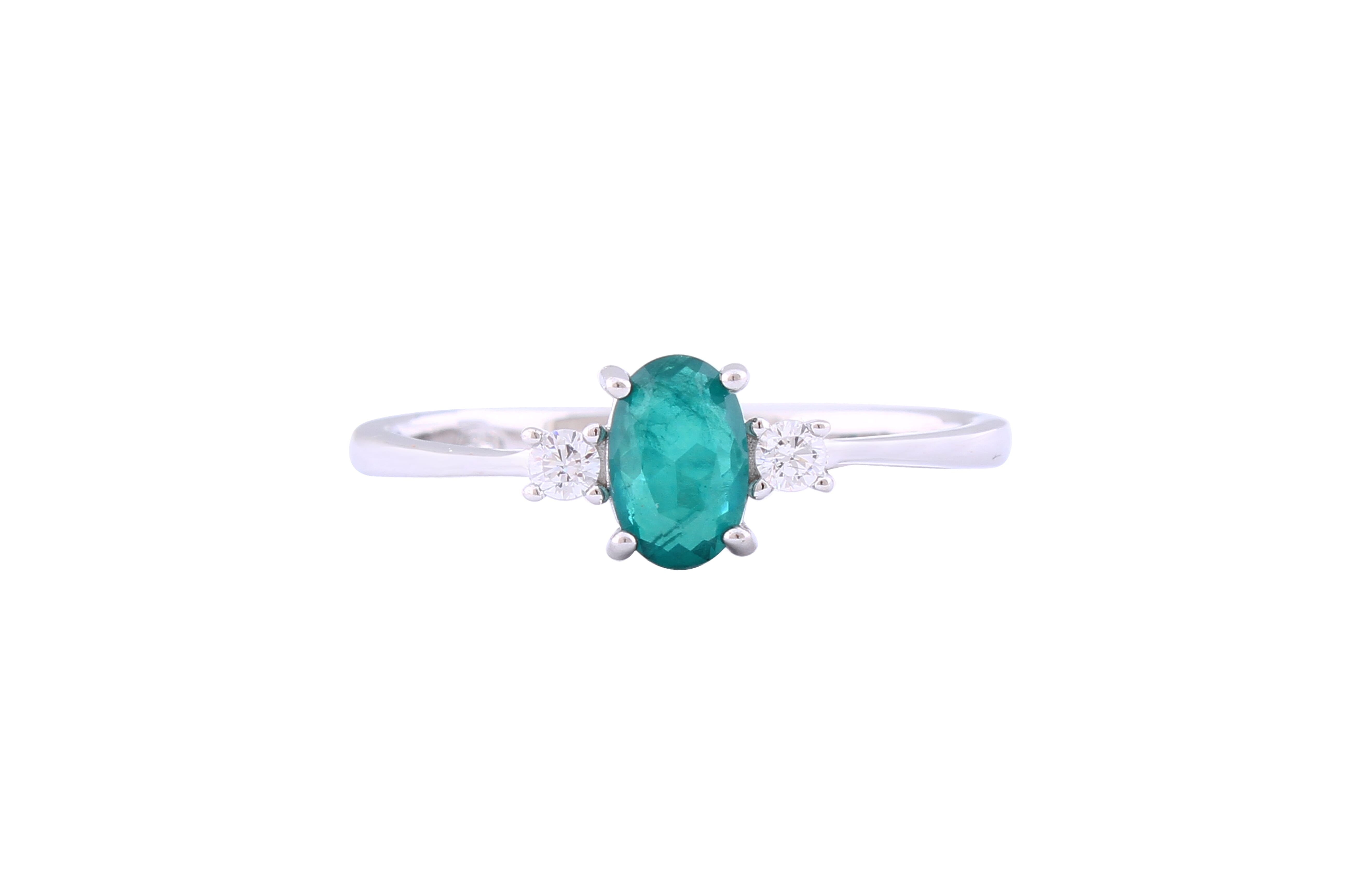 Asfour Crystal Drew Ring Inlaid With Oval Cut Emerald Zircon Stone In 925 Sterling Silver RM0022-G-7