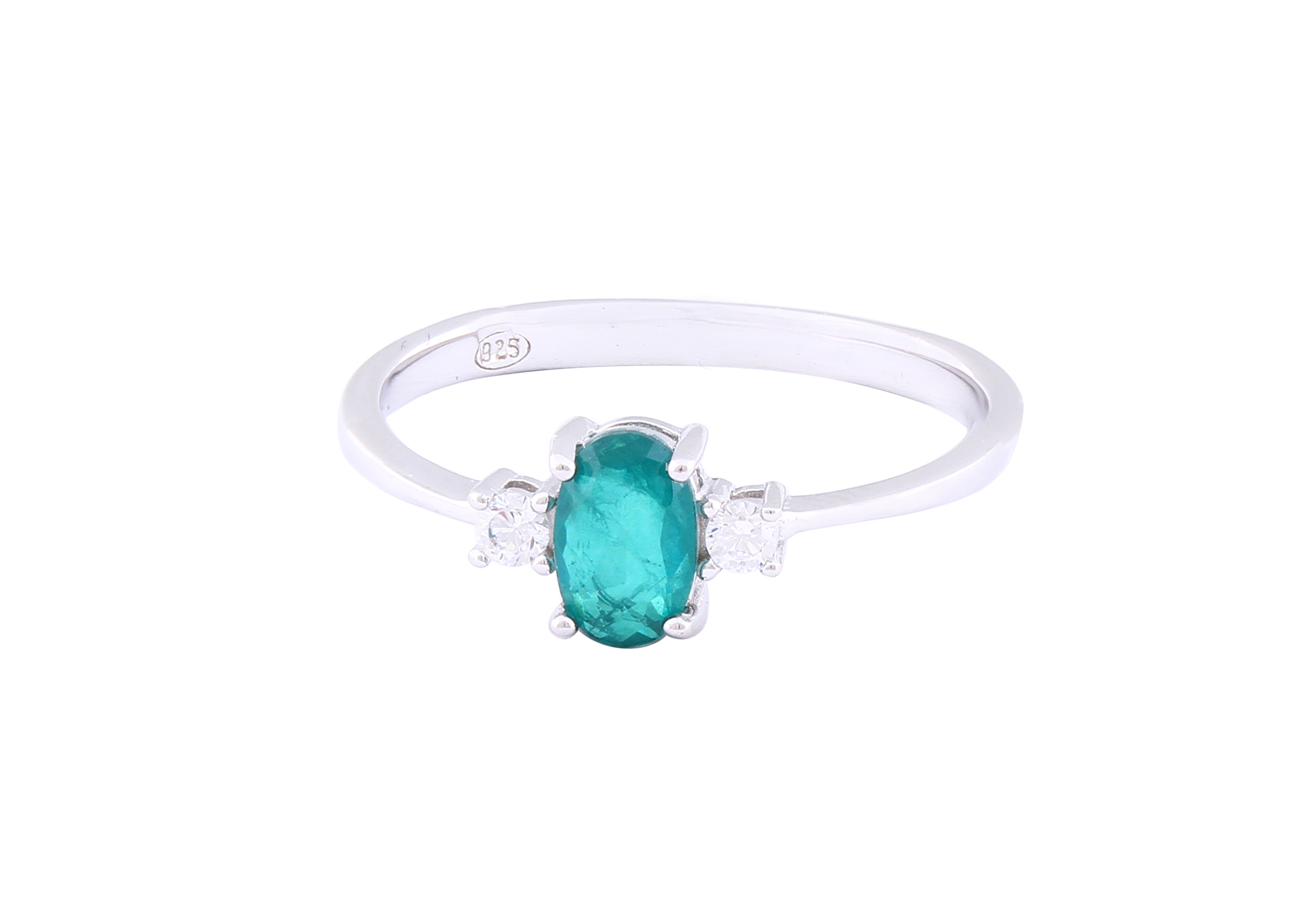 Asfour Crystal Drew Ring Inlaid With Oval Cut Emerald Zircon Stone In 925 Sterling Silver RM0022-G-7