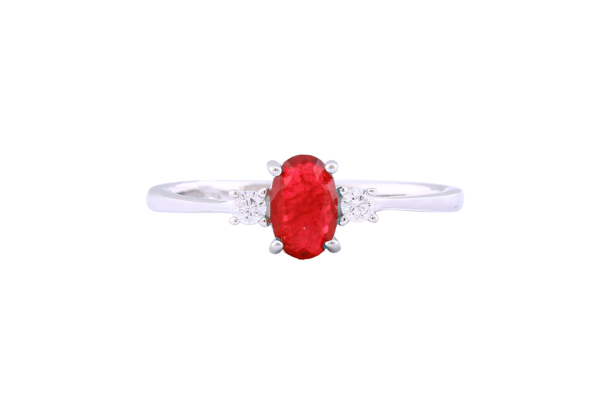 Asfour Crystal Drew Ring Inlaid With Oval Cut Ruby Zircon Stone In 925 Sterling Silver RM0022-R-7