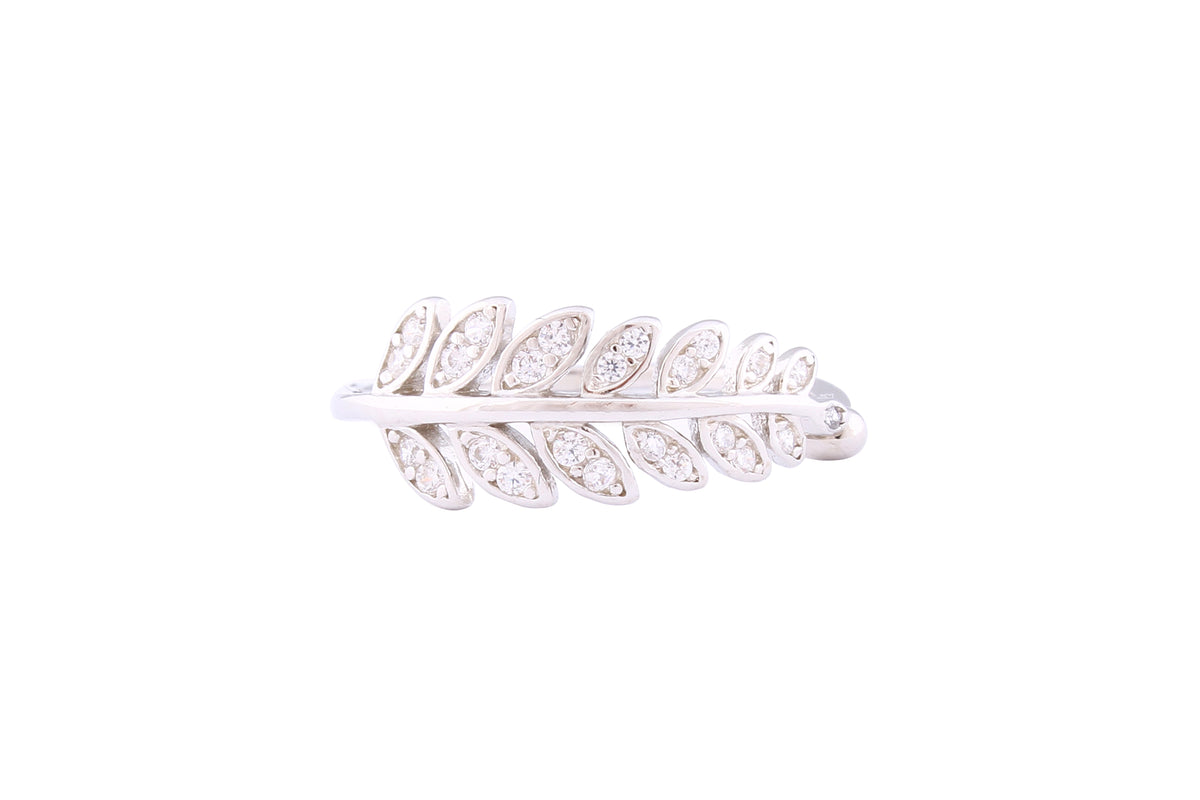 Asfour Crystal Cuff Ring With Leaf Design Inlaid With Zircon In 925 Sterling Silver RM0031