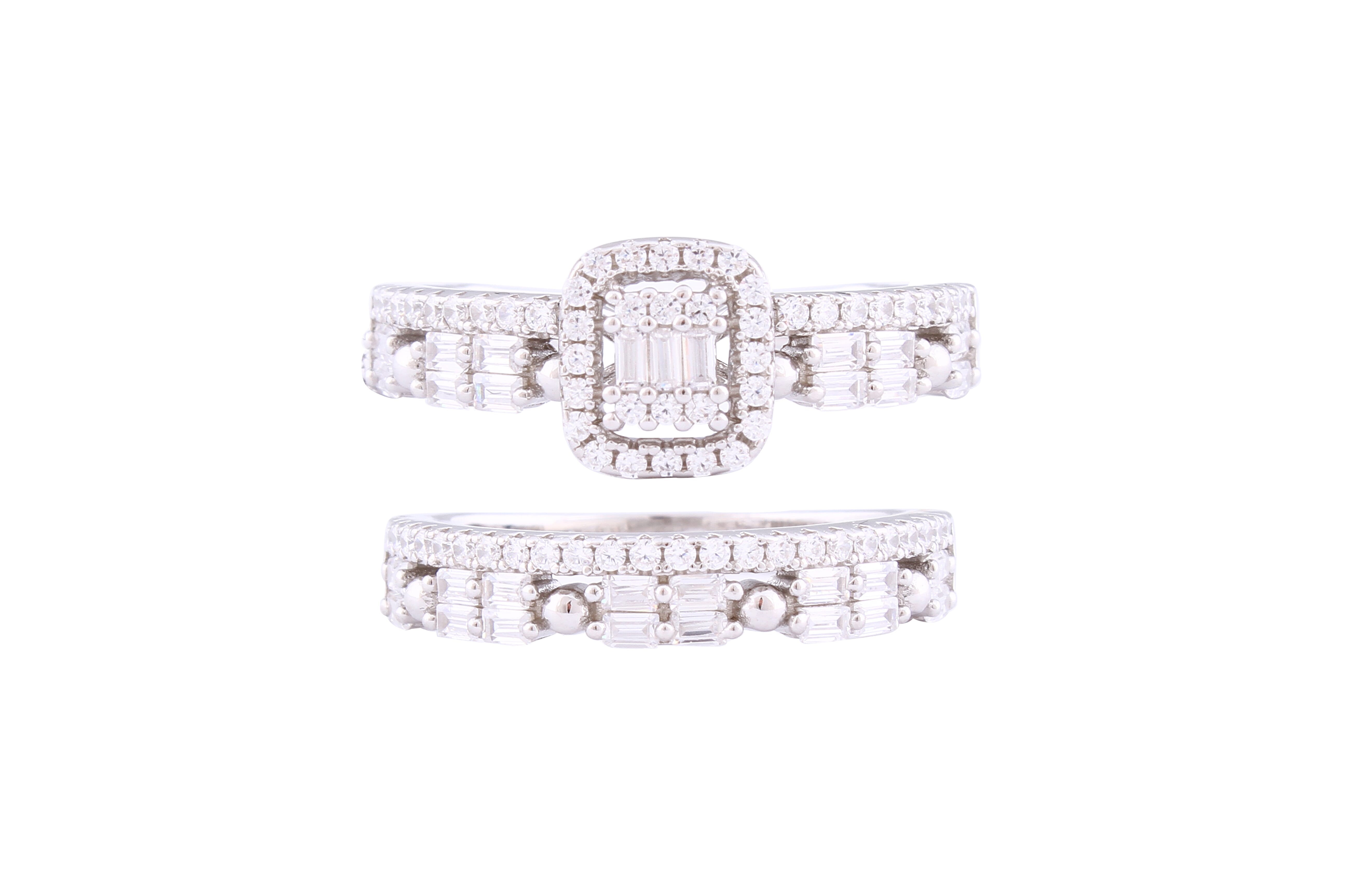 Asfour Crystal Classic Twin Rings Inlaid With Zircon Stones In 925 Sterling Silver RM0032-7