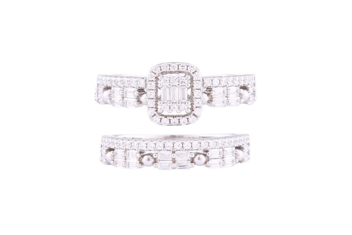 Asfour Crystal Classic Twin Rings Inlaid With Zircon Stones In 925 Sterling Silver RM0032-7