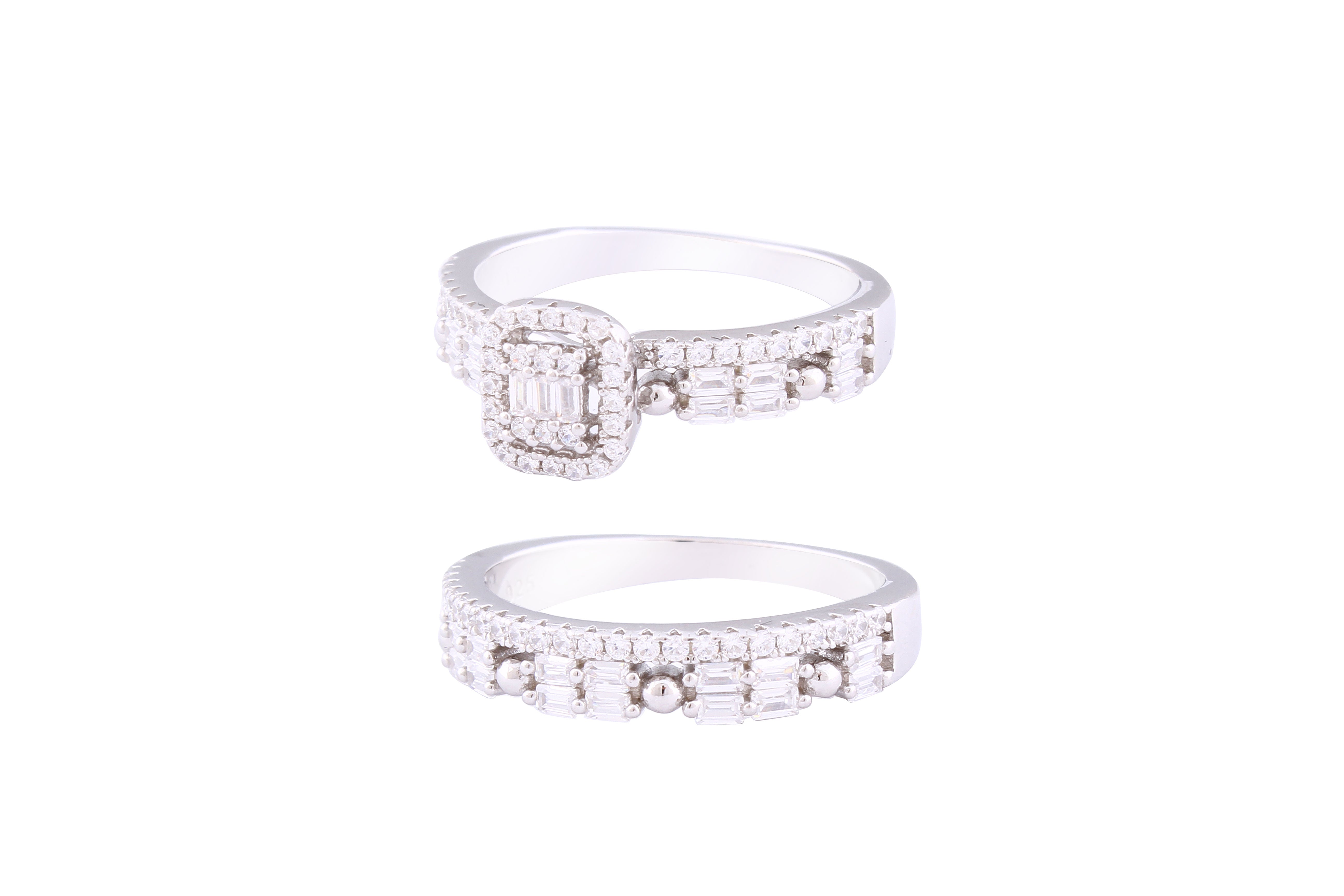 Asfour Crystal Classic Twin Rings Inlaid With Zircon Stones In 925 Sterling Silver RM0032-7