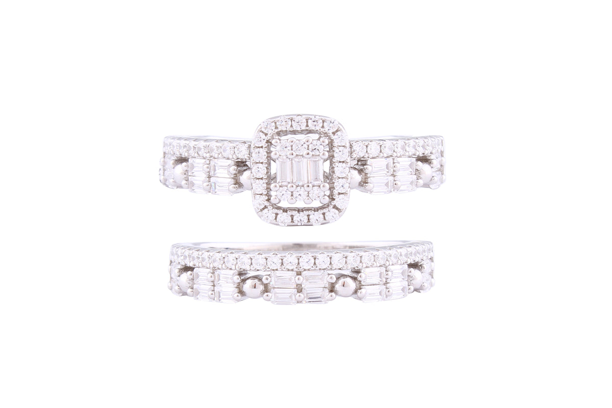 Asfour Crystal Classic Twin Rings Inlaid With Zircon Stones In 925 Sterling Silver RM0032-8