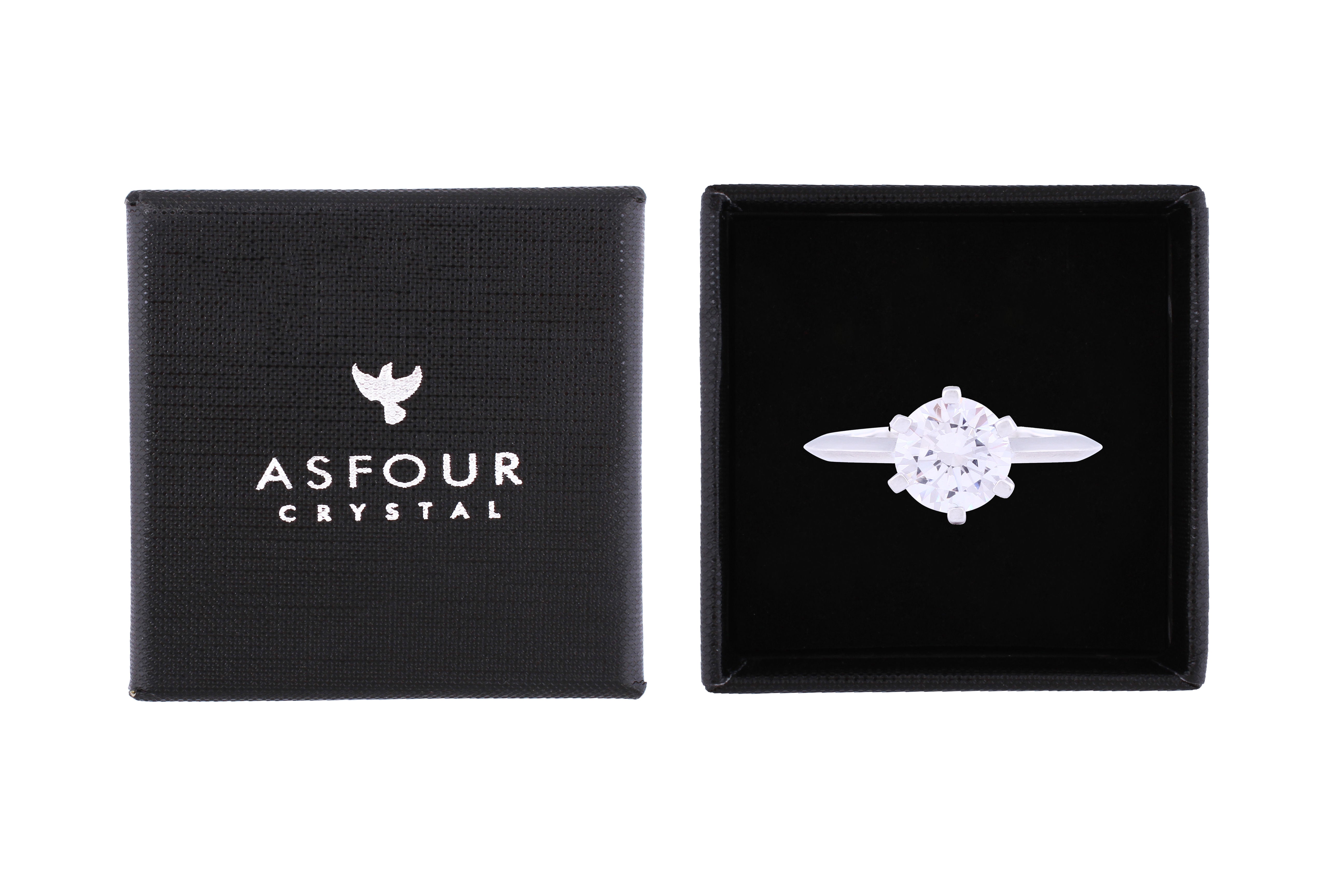 Asfour Crystal Drew Ring Inlaid With Round Zircon Stone In 925 Sterling Silver RM0034-7