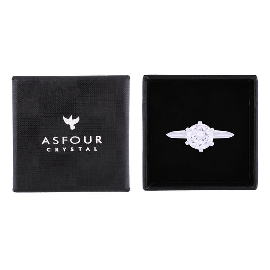 Asfour Crystal Drew Ring Inlaid With Round Zircon Stone In 925 Sterling Silver RM0034-8