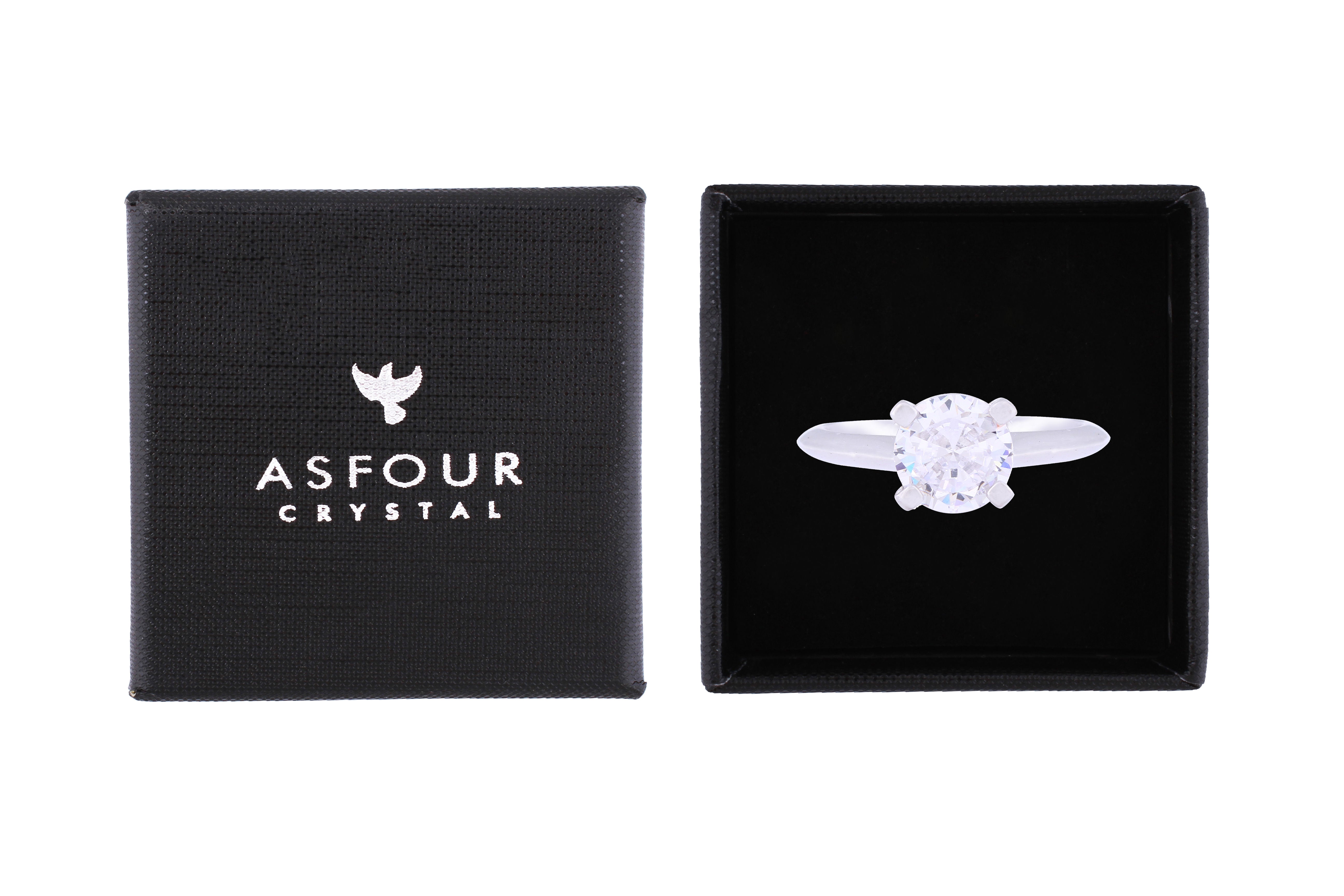 Asfour Crystal Drew Ring Inlaid With Round Zircon Stone In 925 Sterling Silver RM0037-7