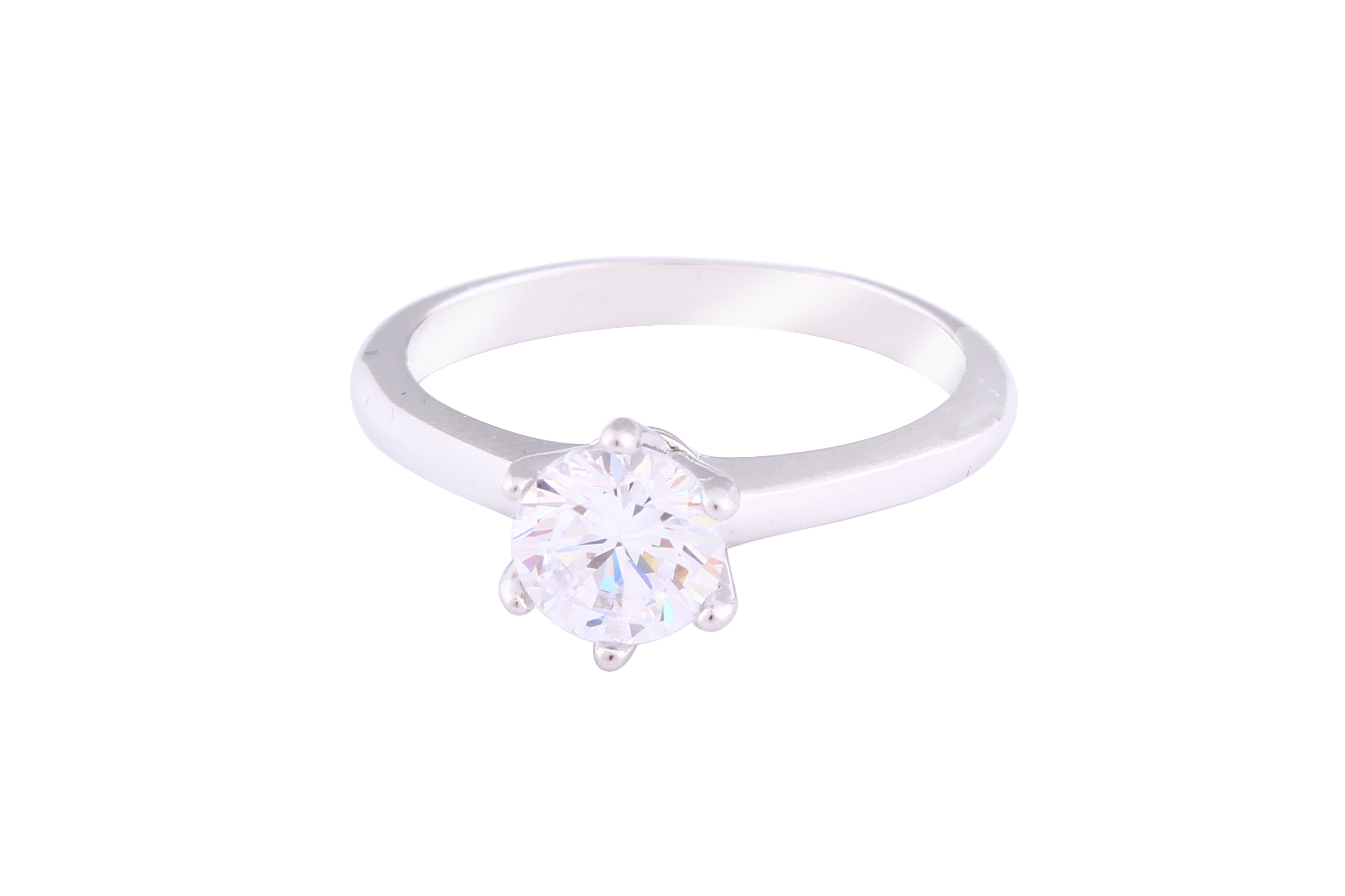 Asfour Crystal Drew Ring Inlaid With Round Zircon Stone In 925 Sterling Silver RM0038-7