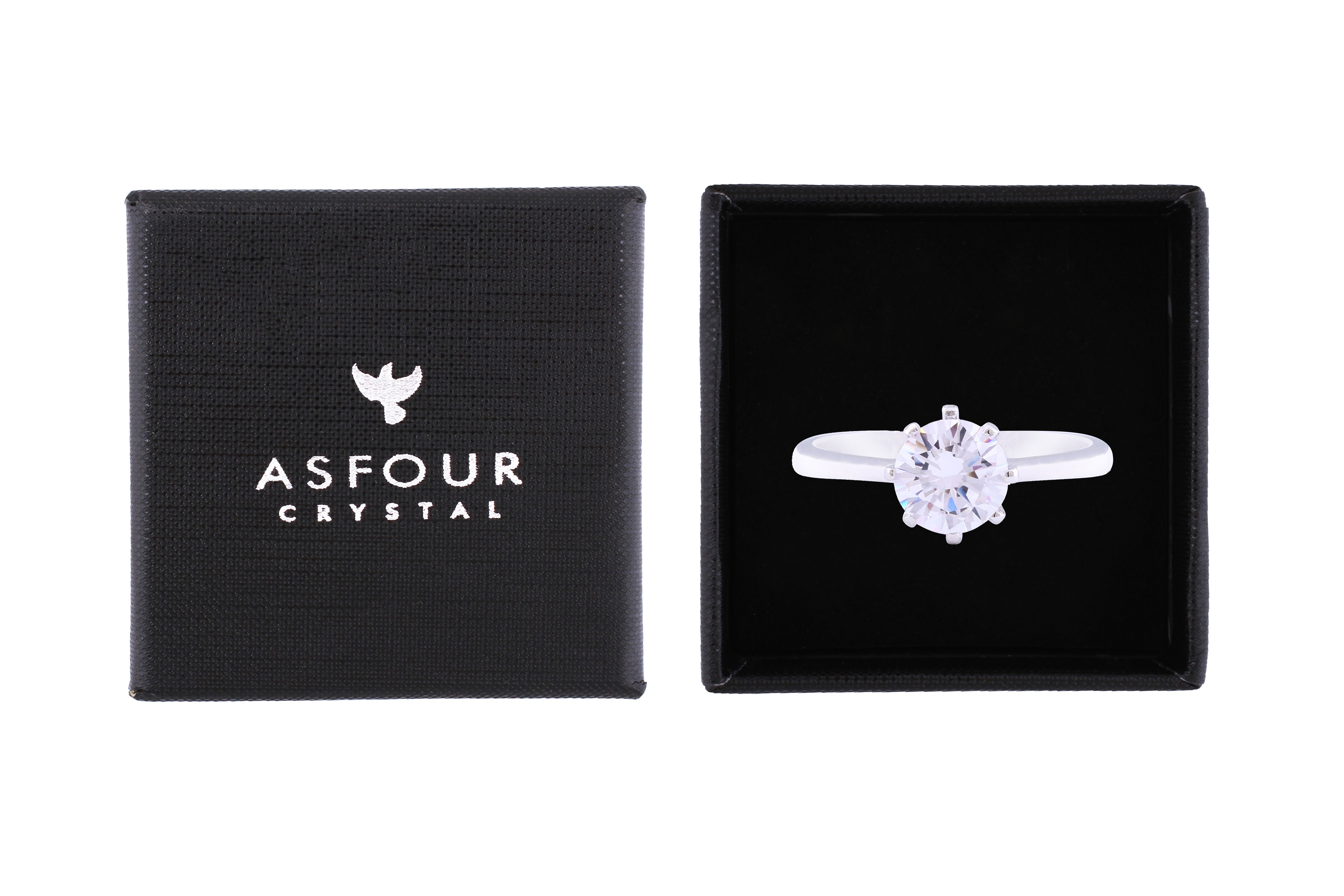 Asfour Crystal Drew Ring Inlaid With Round Zircon Stone In 925 Sterling Silver RM0040-7