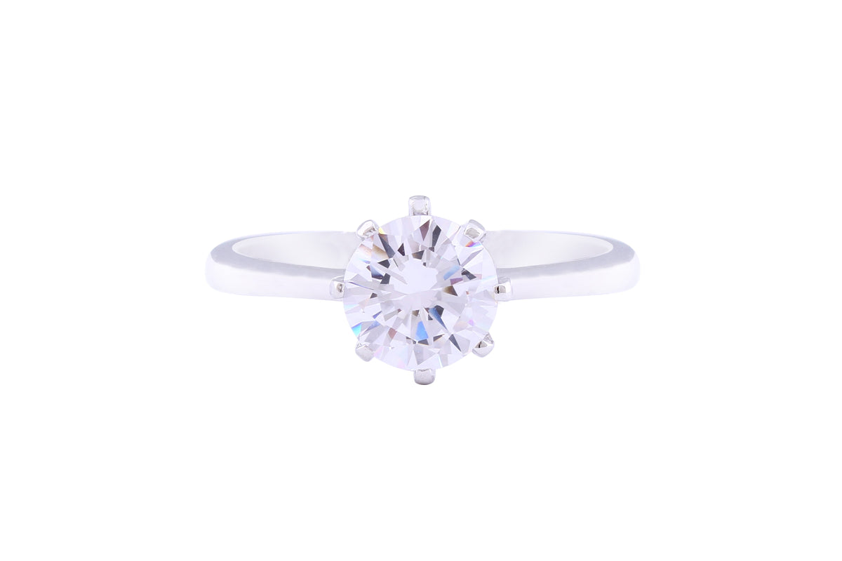 Asfour Crystal Drew Ring Inlaid With Round Zircon Stone In 925 Sterling Silver RM0040-8