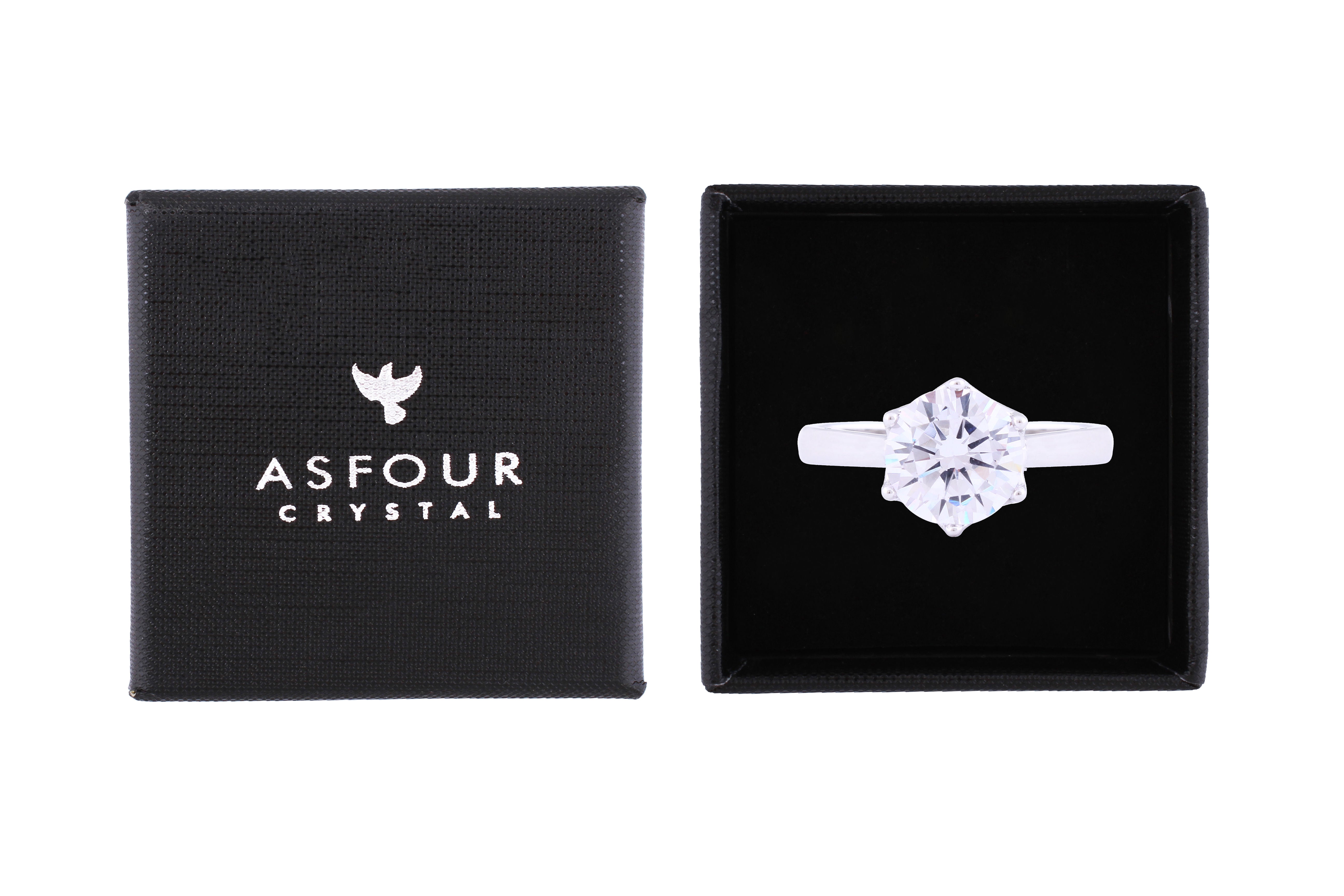 Asfour Crystal Drew Ring Inlaid With Round Zircon Stone In 925 Sterling Silver RM0041-7