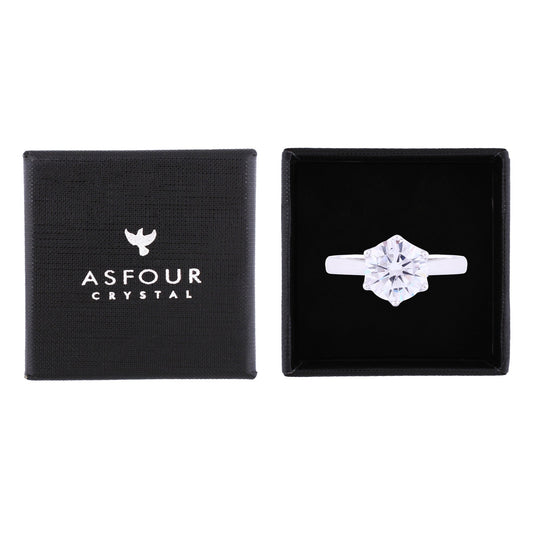 Asfour Crystal Drew Ring Inlaid With Round Zircon Stone In 925 Sterling Silver RM0041-8