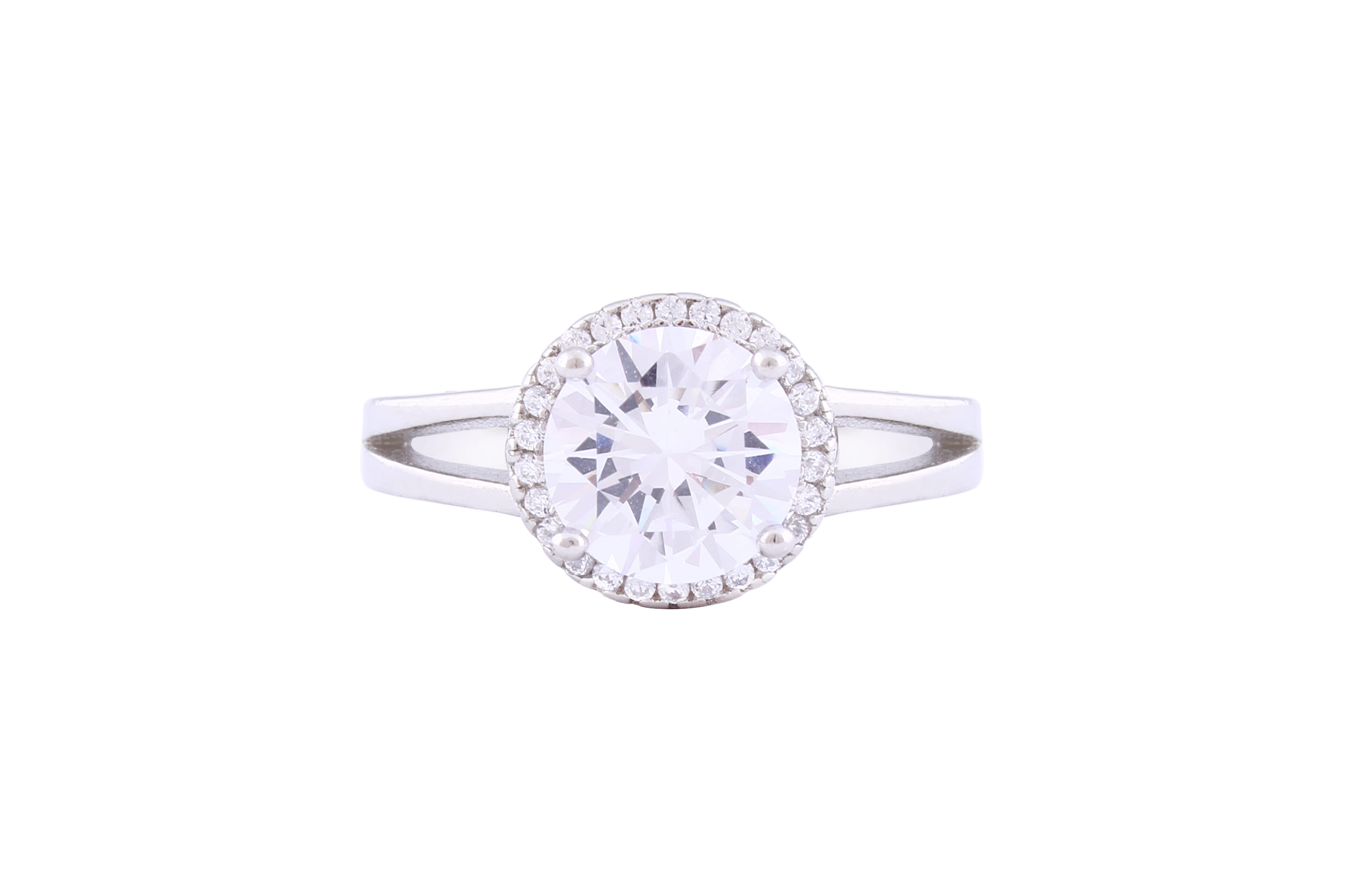 Asfour Crystal Halo Ring Inlaid With Round Zircon Stones In 925 Sterling Silver RM0042-7