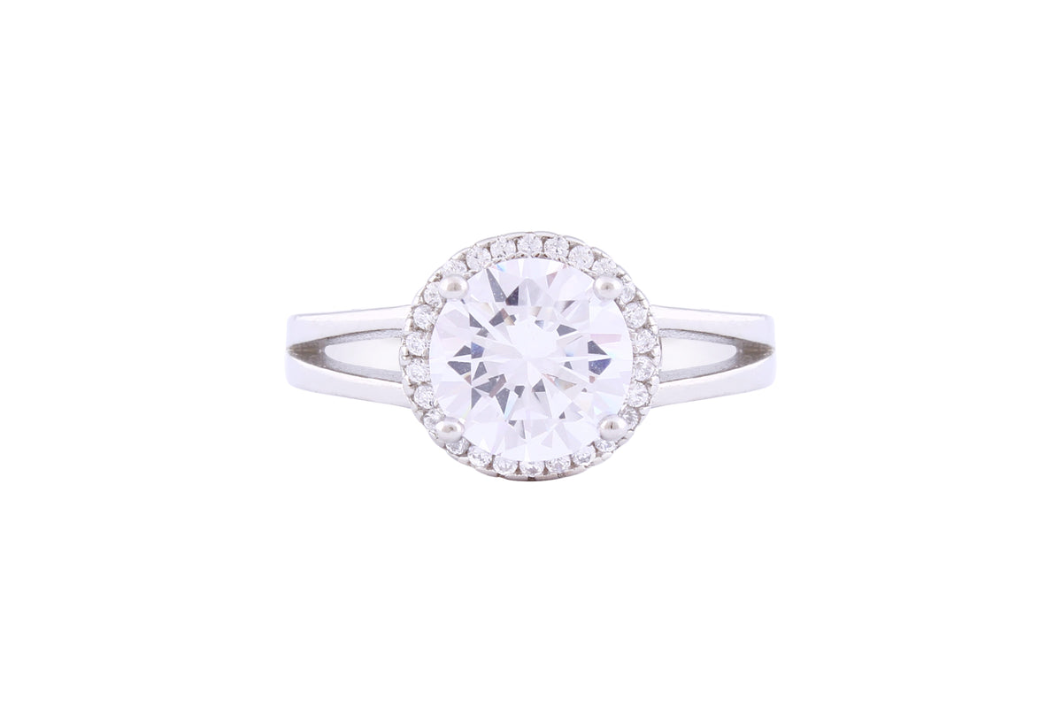 Asfour Crystal Halo Ring Inlaid With Round Zircon Stones In 925 Sterling Silver RM0042-7