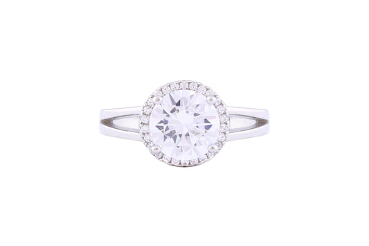 Asfour Crystal Halo Ring Inlaid With Round Zircon Stones In 925 Sterling Silver RM0042-7